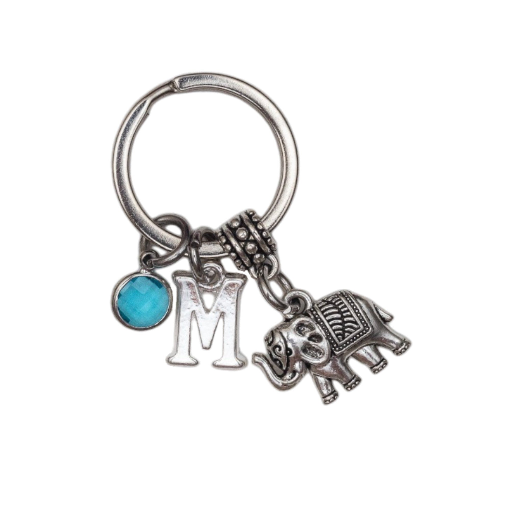 Elephant keyring, personalised gifts, birthstone letter, good luck gift, lucky charm, jungle animal keychain,