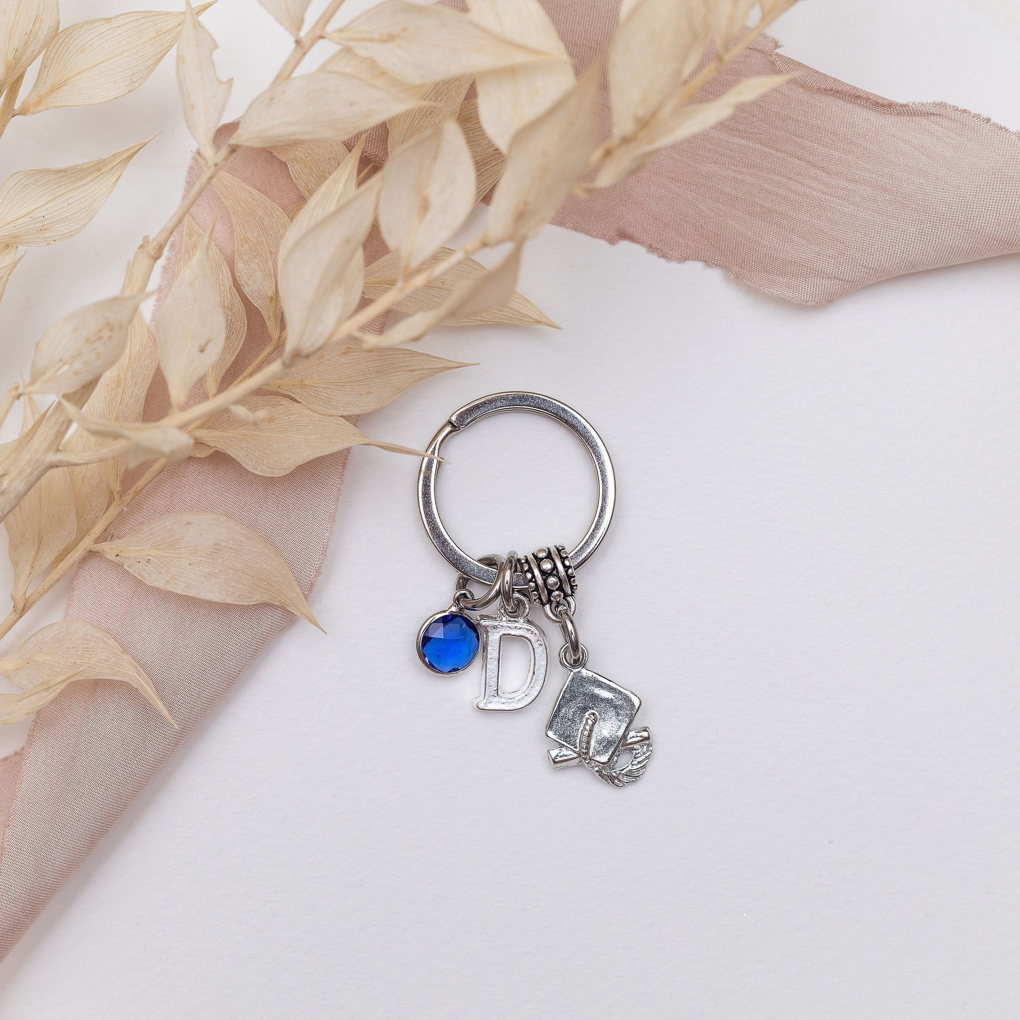 Personalised Graduation Keychain: Birthstone Initial Class of 2025 Keepsake