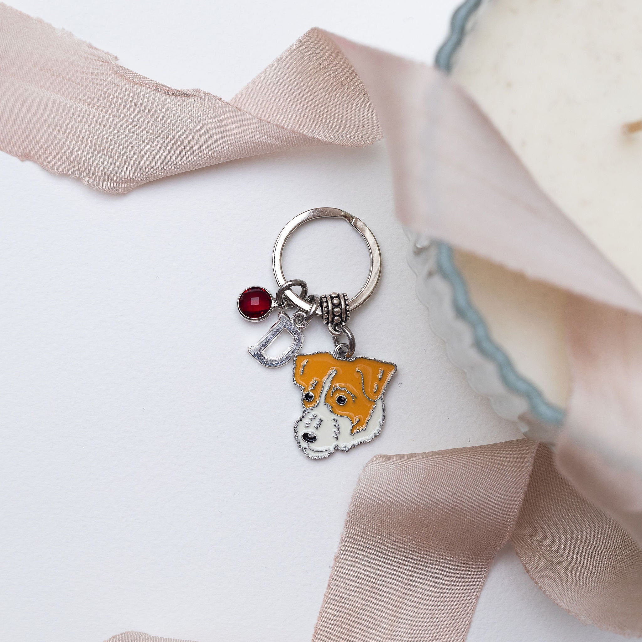 Jack Russell keyring, personalised gifts, birthstone letter, new puppy gift, dog owner, terrier rescue, pet loss keepsake,  dog walker