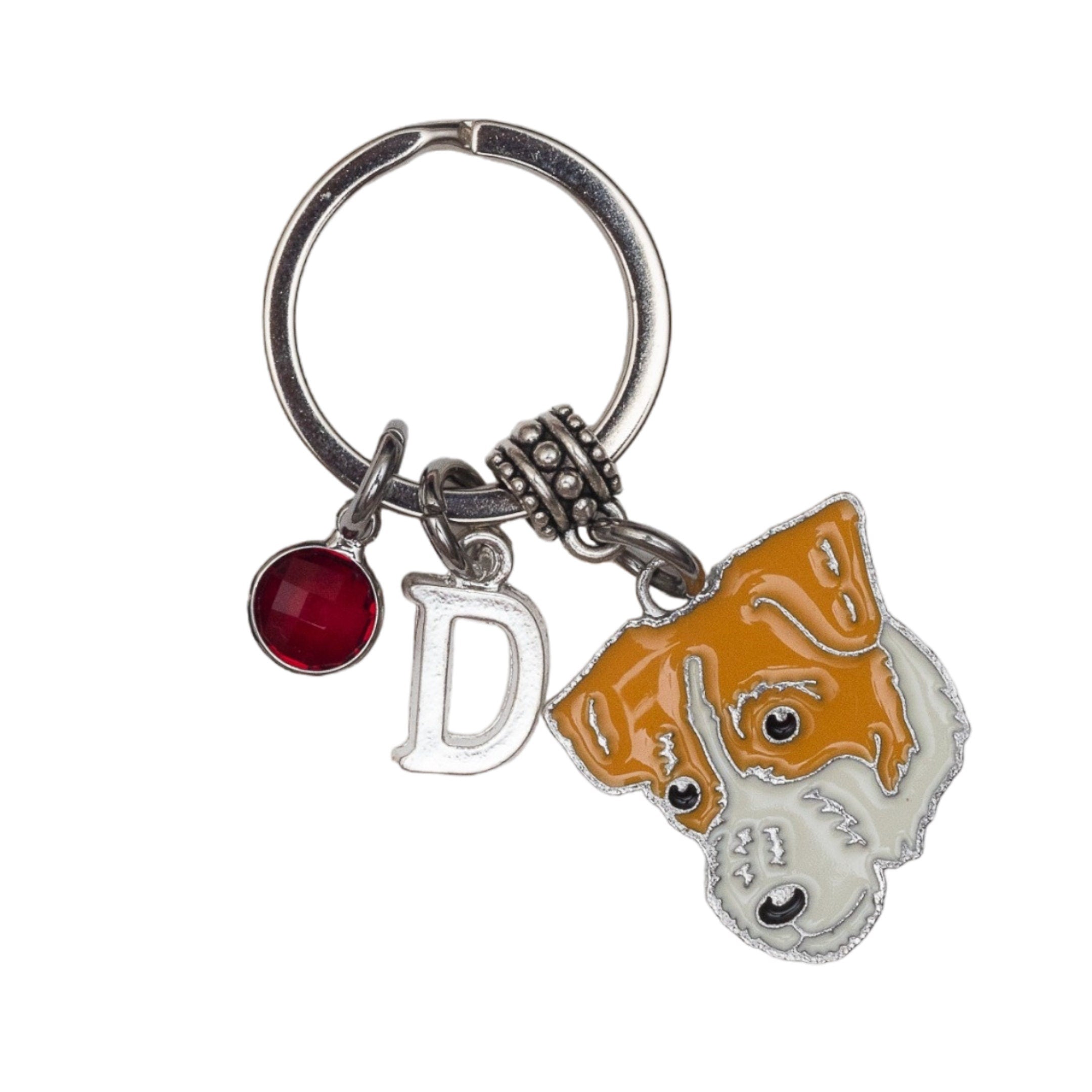 Jack Russell keyring, personalised gifts, birthstone letter, new puppy gift, dog owner, terrier rescue, pet loss keepsake,  dog walker