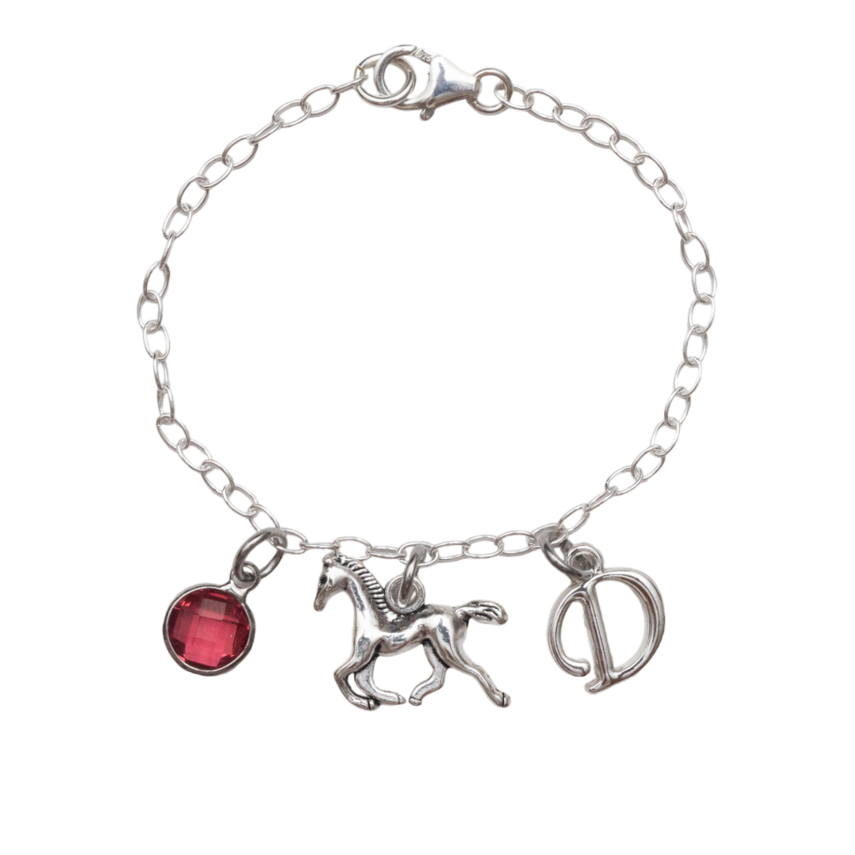 Horse bracelet, personalised gifts, animal jewellery, birthstone initial charm new pony gift, equestrian rider, trainer thank you
