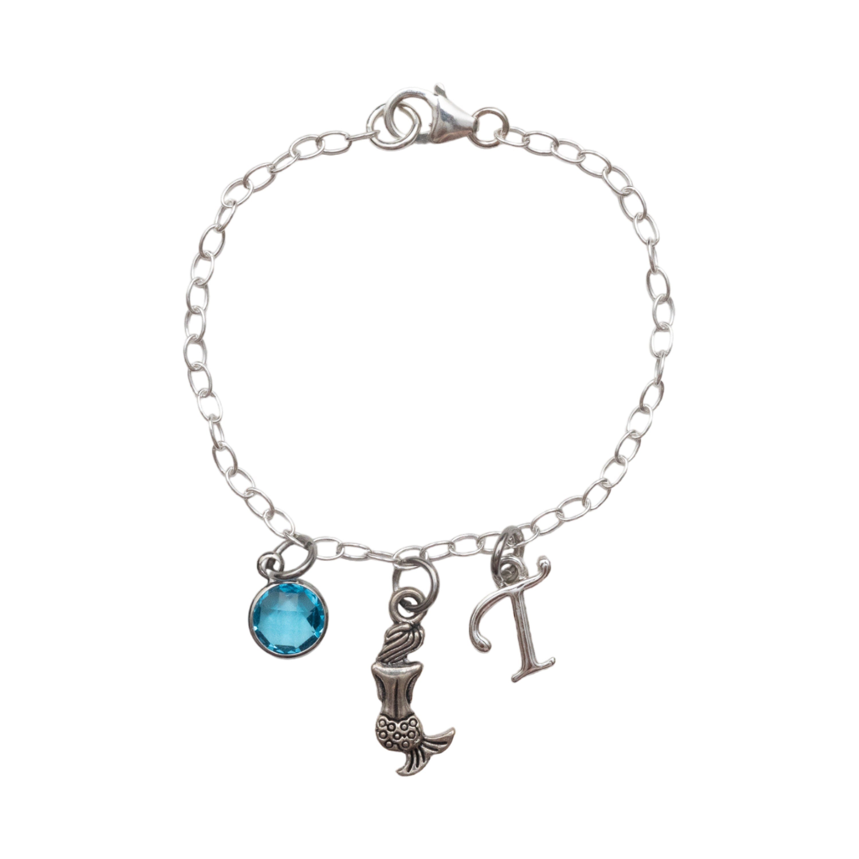 Mermaid bracelet, personalised gifts, sea ocean jewellery, birthstone initial charm, swimming gift, beach lover, fantasy folklore, mystical