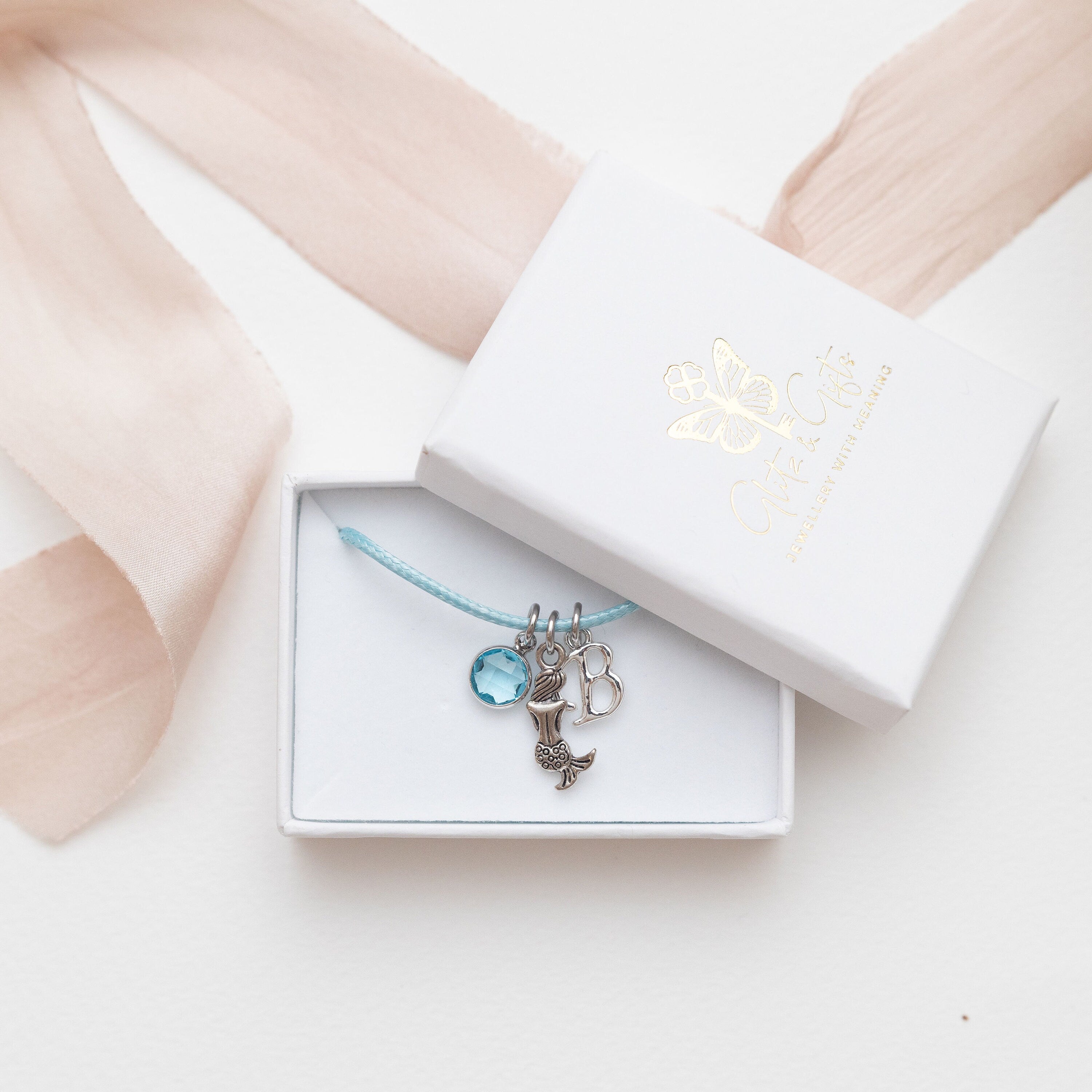 Mermaid bracelet, waxed cord adjustable, personalised gifts, ocean jewellery, beach lover gift, swimming teacher, sea creature charm