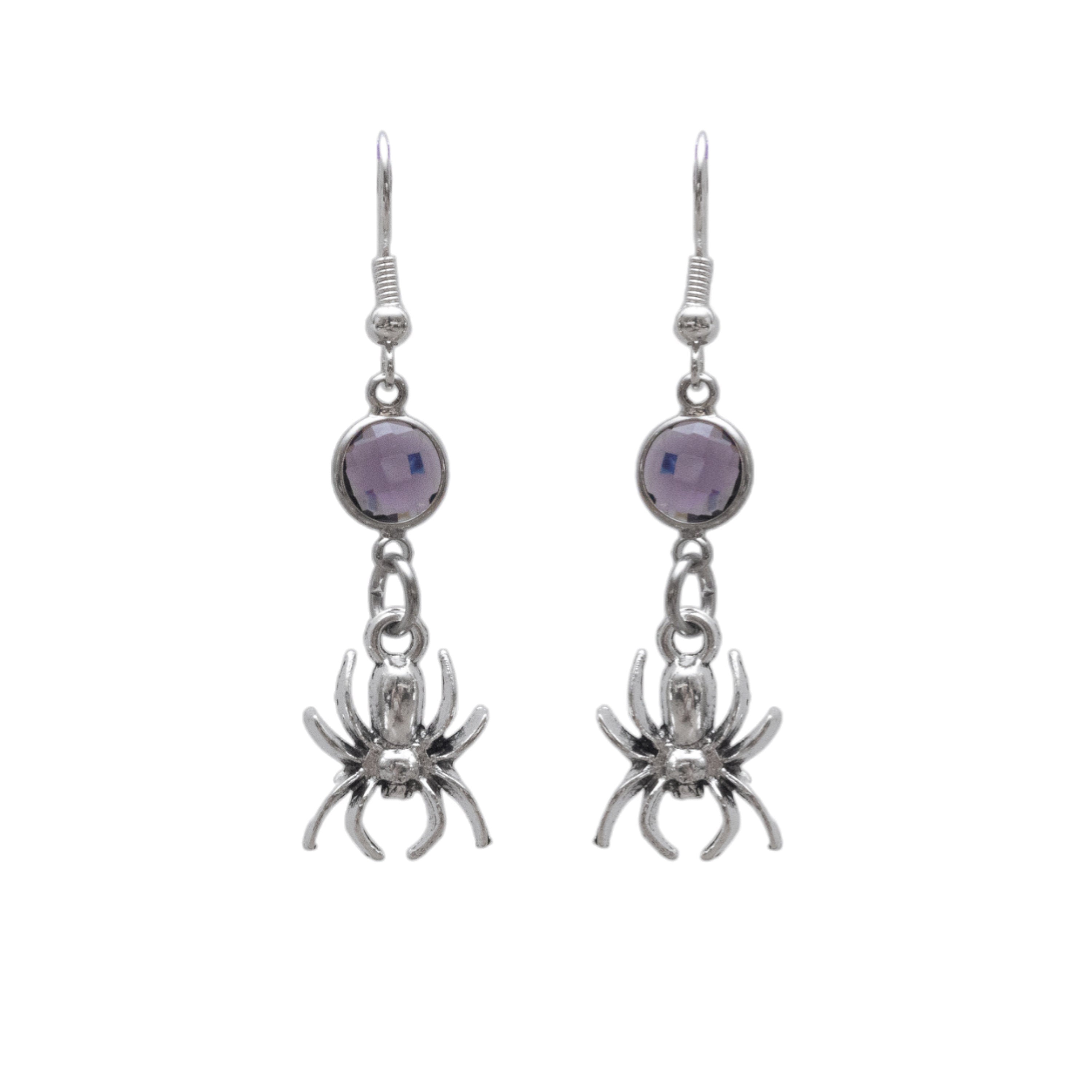 Spider earrings, birthstone jewellery, personalised gifts, tarantula gift, Halloween 2025, arachnid gift, spooky season, insect gift