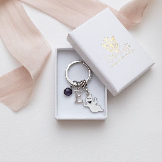 Ghost keyring, personalised gifts, Halloween 2025, ghost hunter keychain, spooky season, October birthday, ghoul bag charm