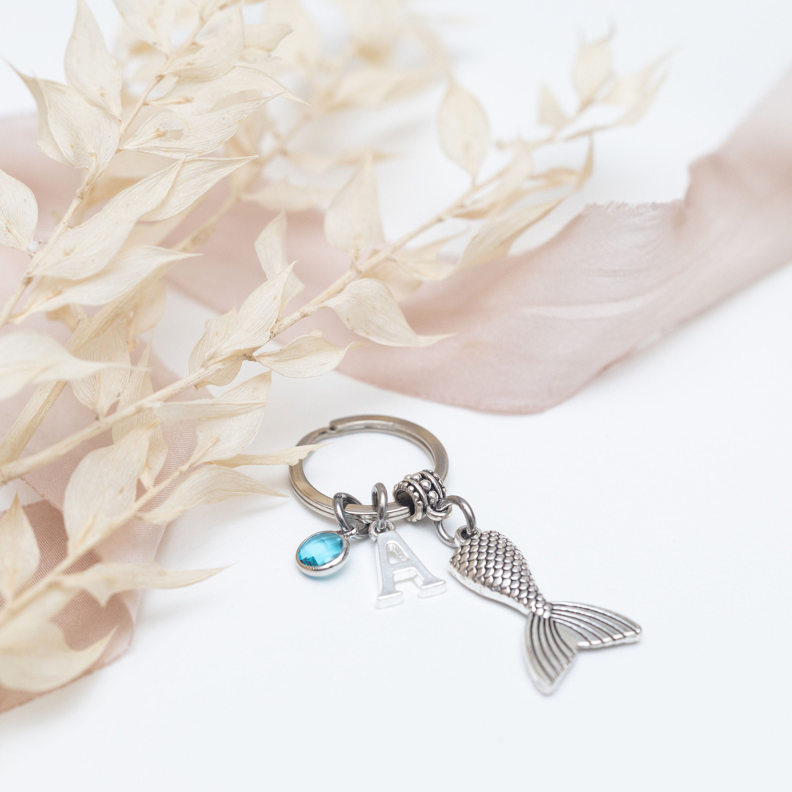 Mermaid keyring, personalised gifts, mermaid tail, mermaid lover gift, swimming teacher, nautical sea creature, beach ocean fans, birthstone
