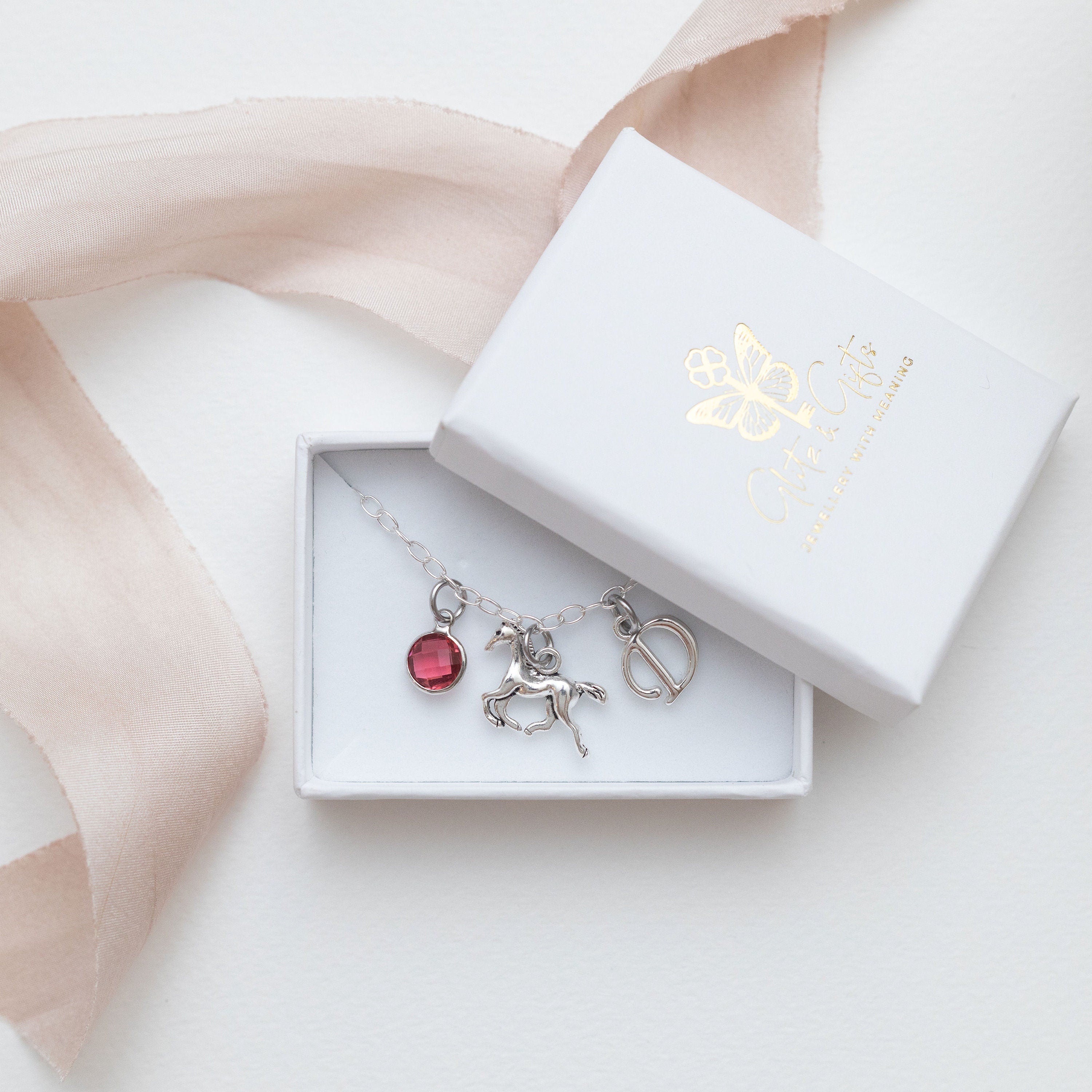 Horse bracelet, personalised gifts, animal jewellery, birthstone initial charm new pony gift, equestrian rider, trainer thank you