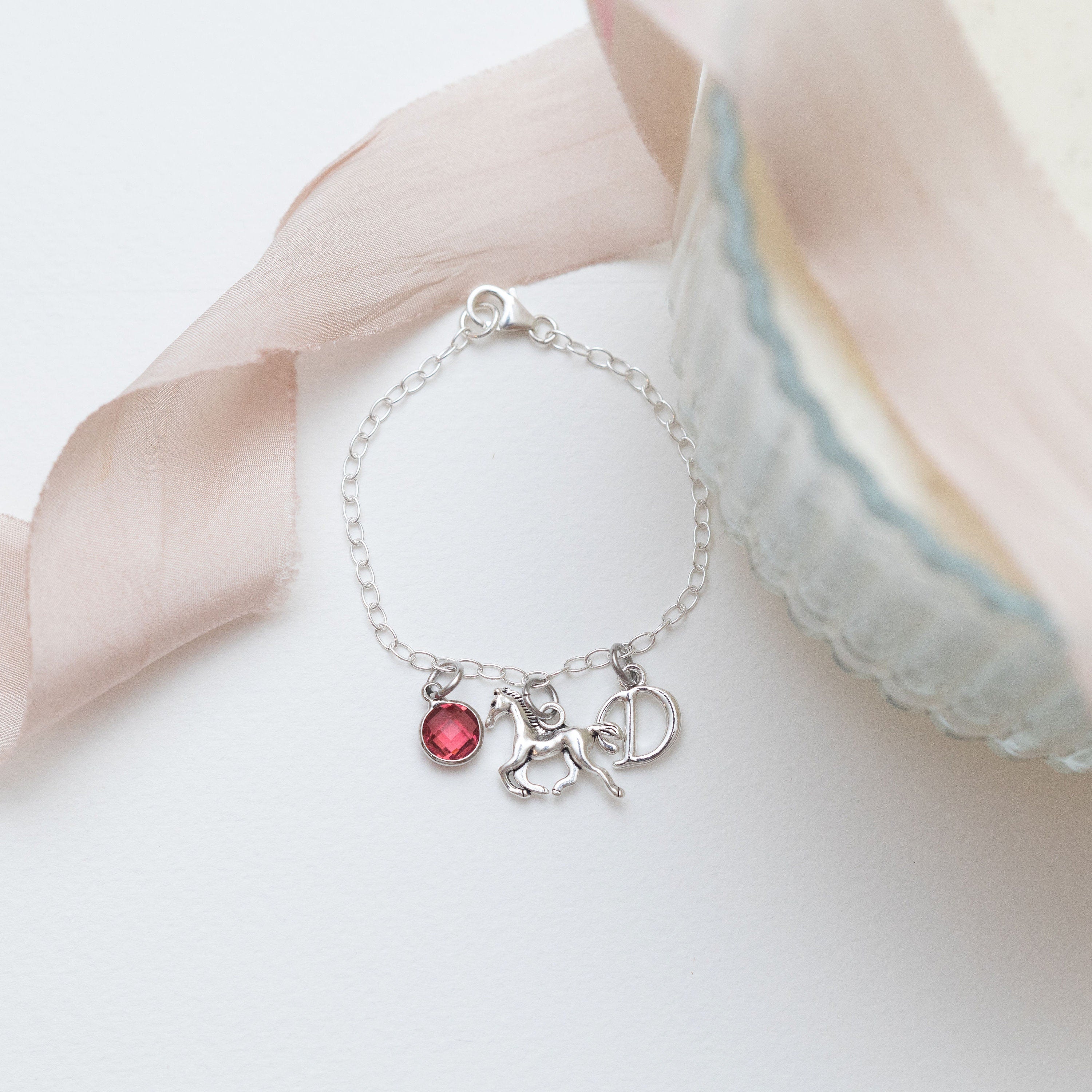 Horse bracelet, personalised gifts, animal jewellery, birthstone initial charm new pony gift, equestrian rider, trainer thank you