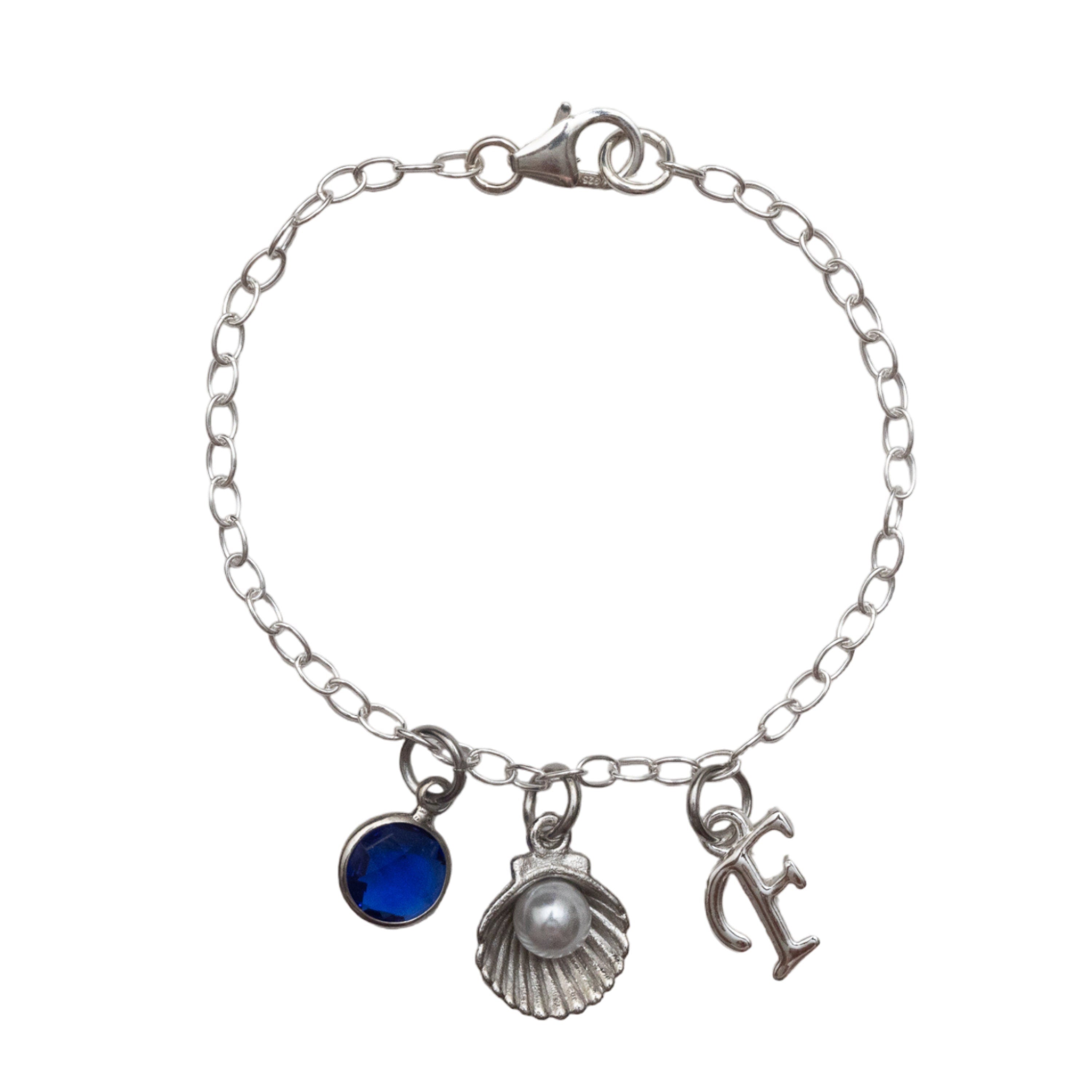 Shell bracelet, personalised gifts, pearl jewellery, birthstone initial charm, beach lover, friendship bracelet, sea ocean gift