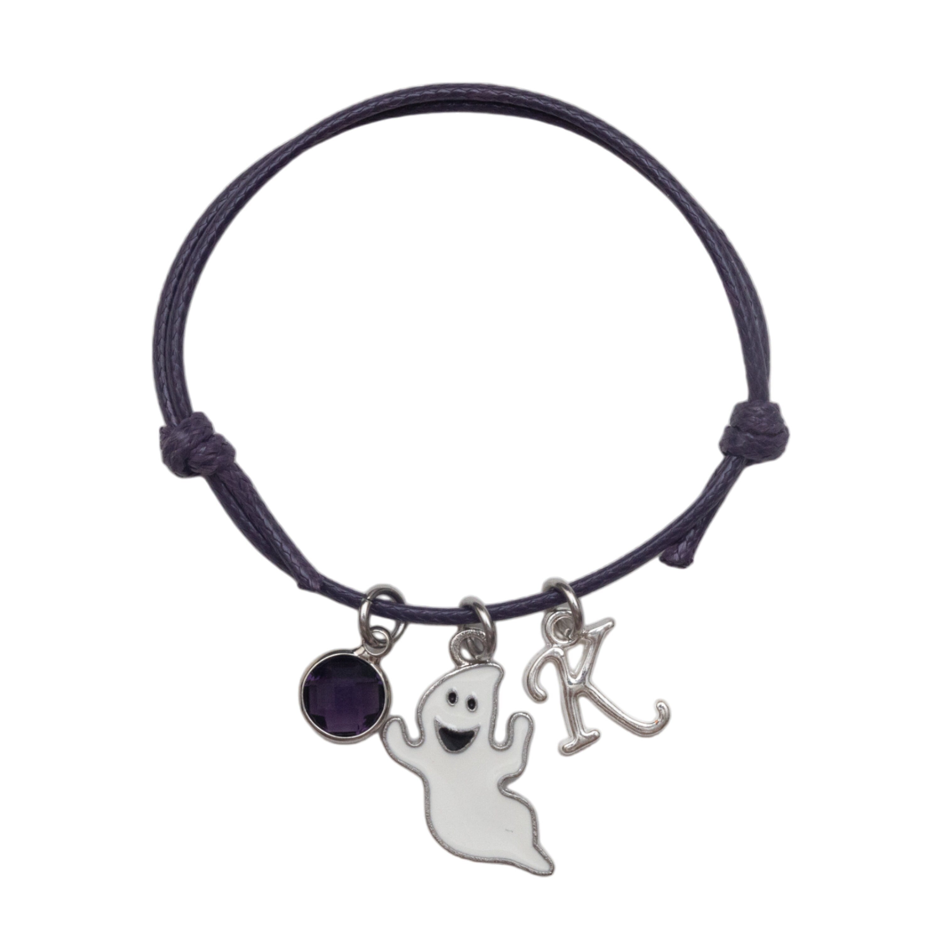 Ghost bracelet, waxed cord adjustable, personalised gifts, Halloween jewellery, spooky season charm,  October birthday gift, ghost hunter