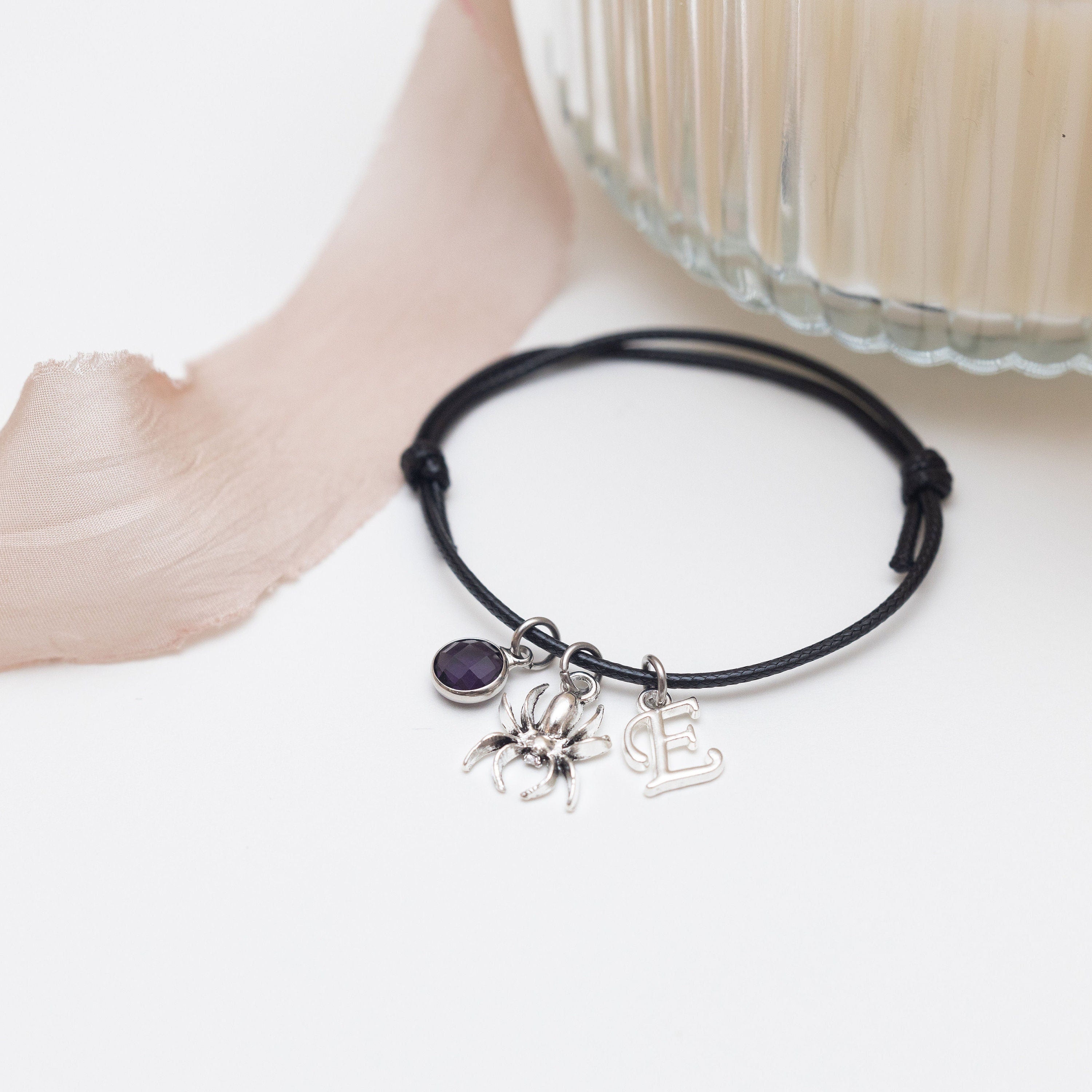 Spider bracelet, waxed cord adjustable, personalised gifts, tarantula gift,  Halloween jewellery, arachnid gift, spooky season, insect gift