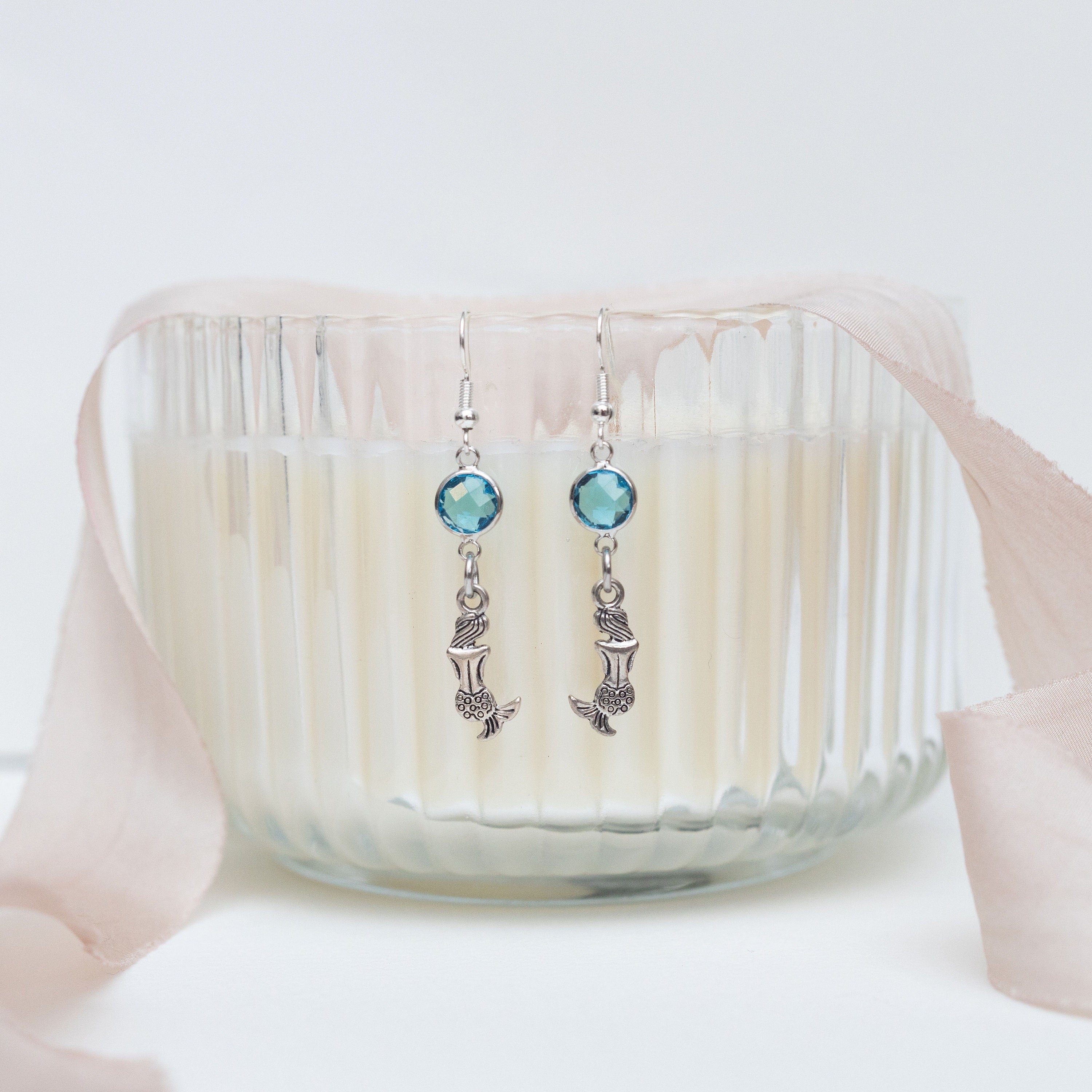 Mermaid earrings, birthstone jewellery, personalised gifts, sea creature gifts, beach lover gift, ocean swimming gift, mermaid gift