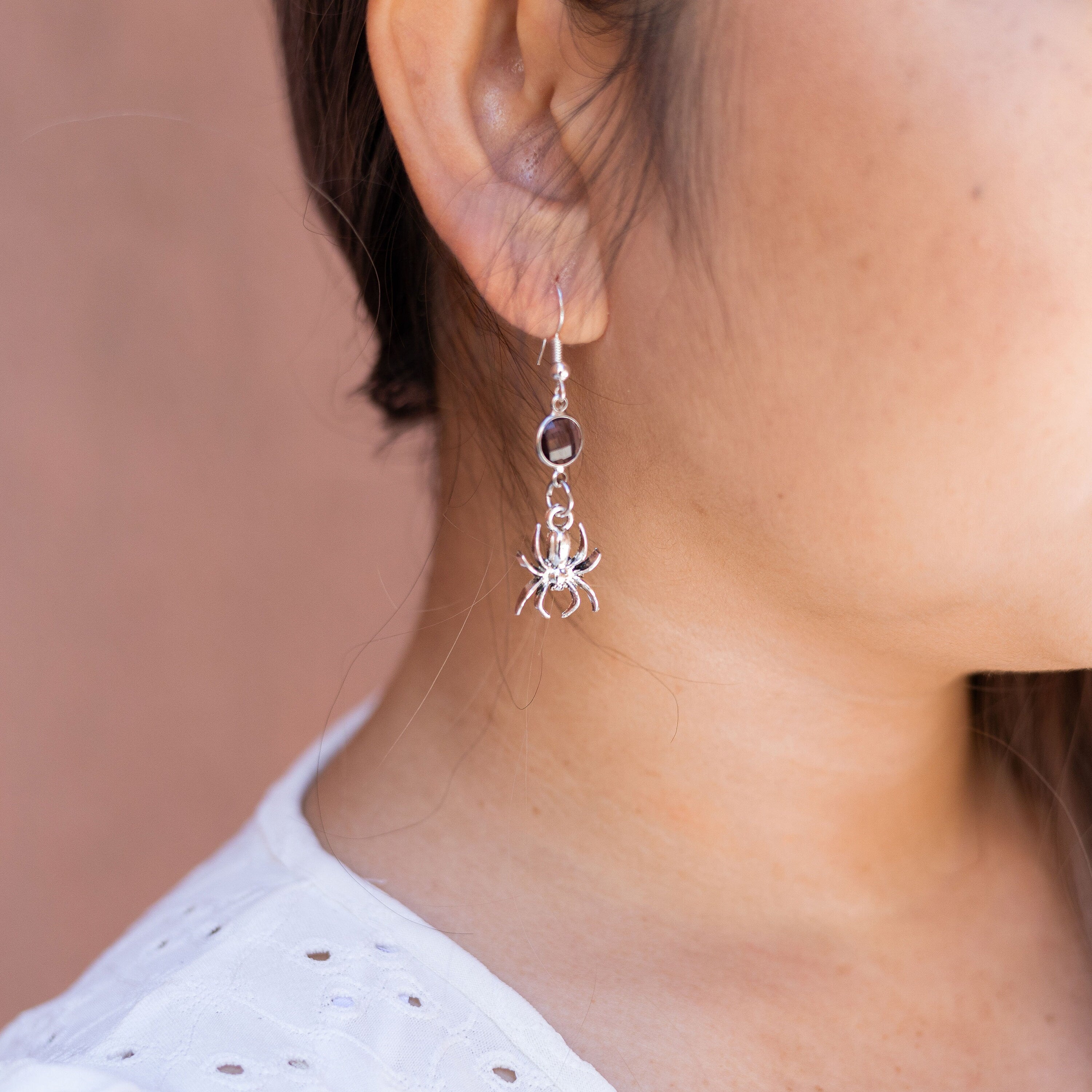 Spider earrings, birthstone jewellery, personalised gifts, tarantula gift, Halloween 2025, arachnid gift, spooky season, insect gift