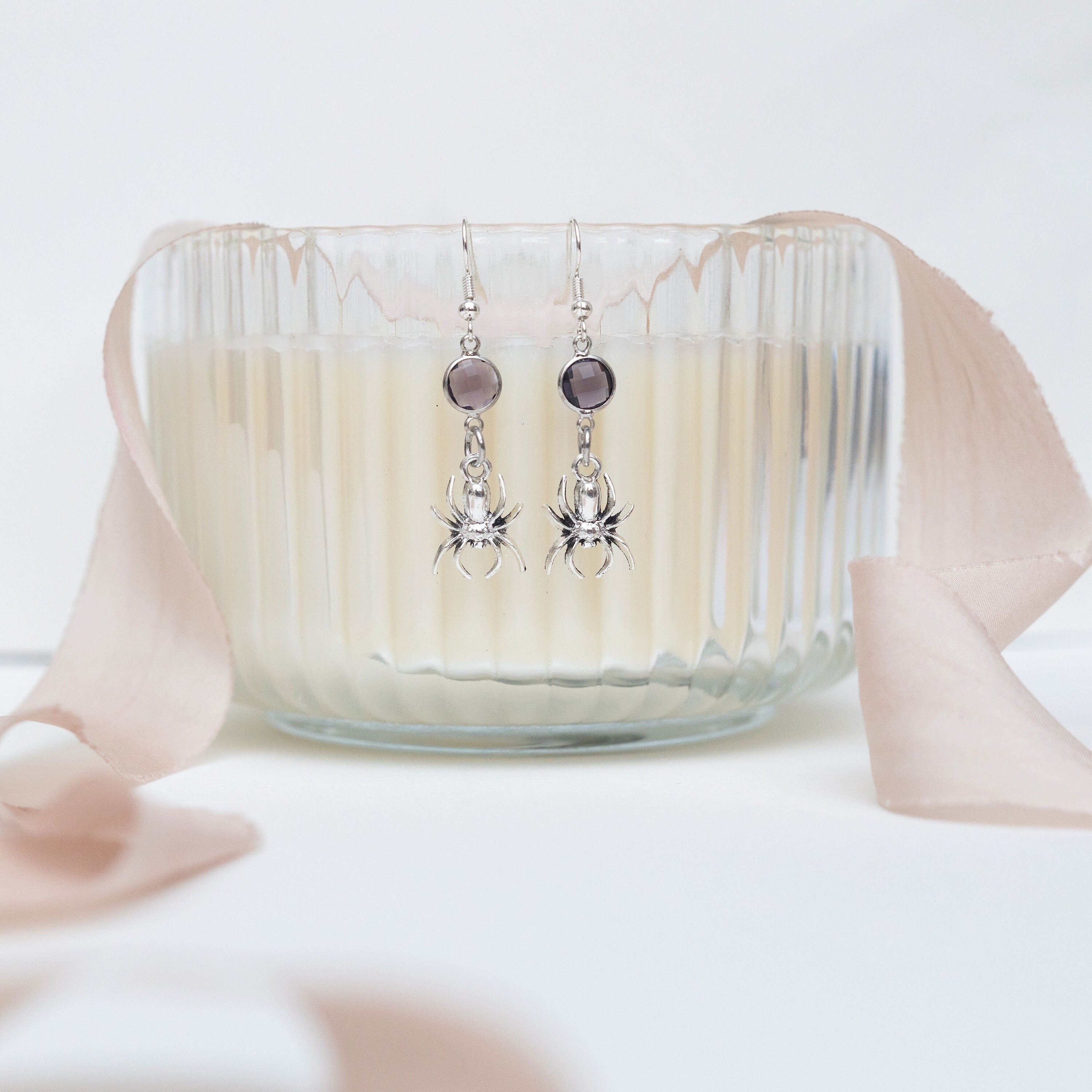 Spider earrings, birthstone jewellery, personalised gifts, tarantula gift, Halloween 2025, arachnid gift, spooky season, insect gift