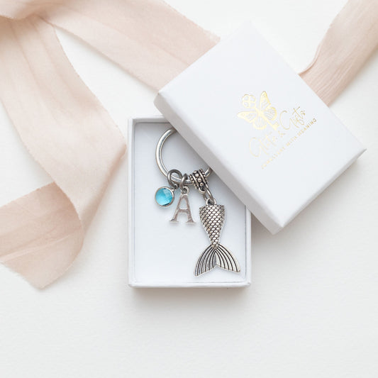 Mermaid keyring, personalised gifts, mermaid tail, mermaid lover gift, swimming teacher, nautical sea creature, beach ocean fans, birthstone