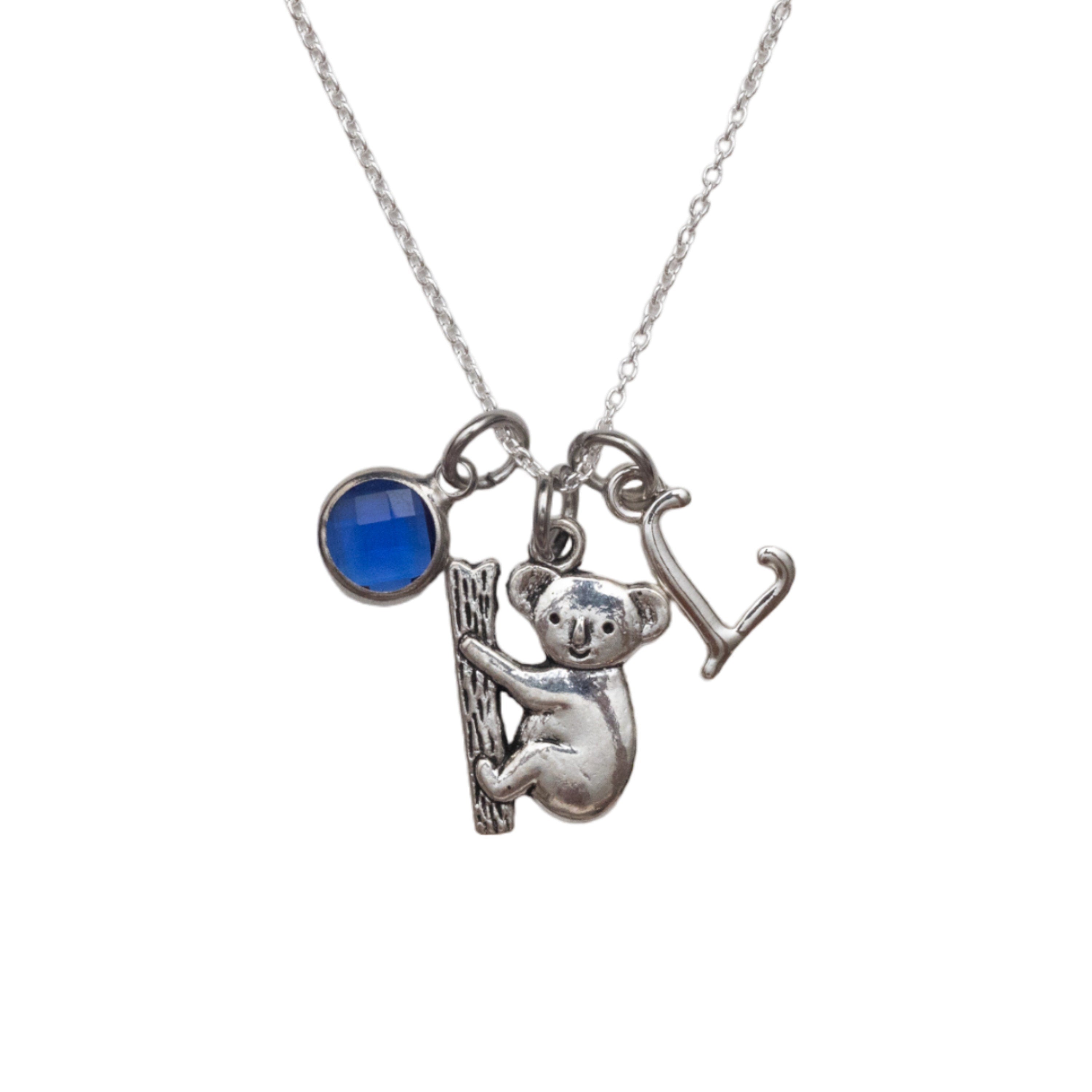 Koala bear necklace, personalised gifts, Australian trip reveal, Australia travel charm, animal theme jewellery, birthstone initial letter