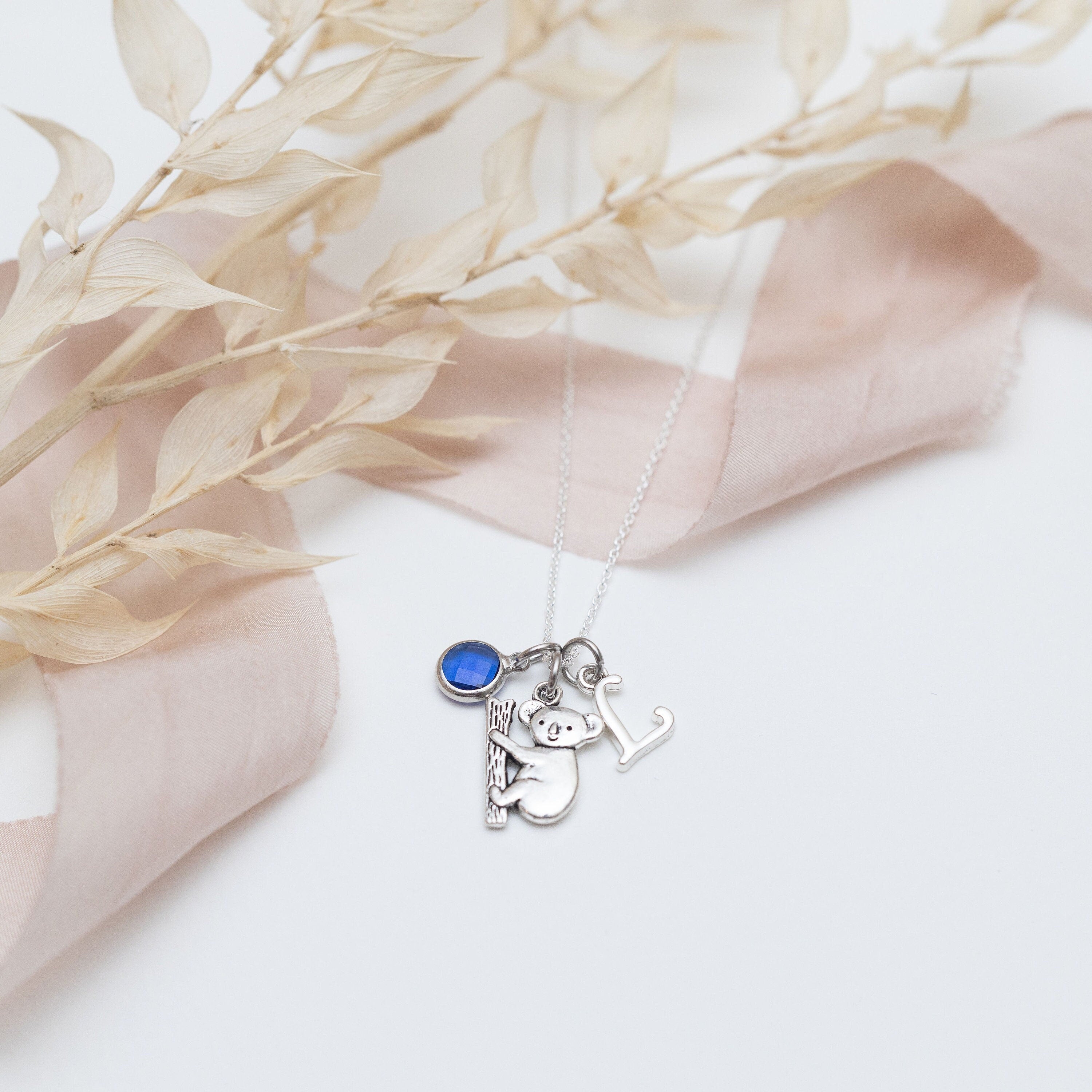 Koala bear necklace, personalised gifts, Australian trip reveal, Australia travel charm, animal theme jewellery, birthstone initial letter