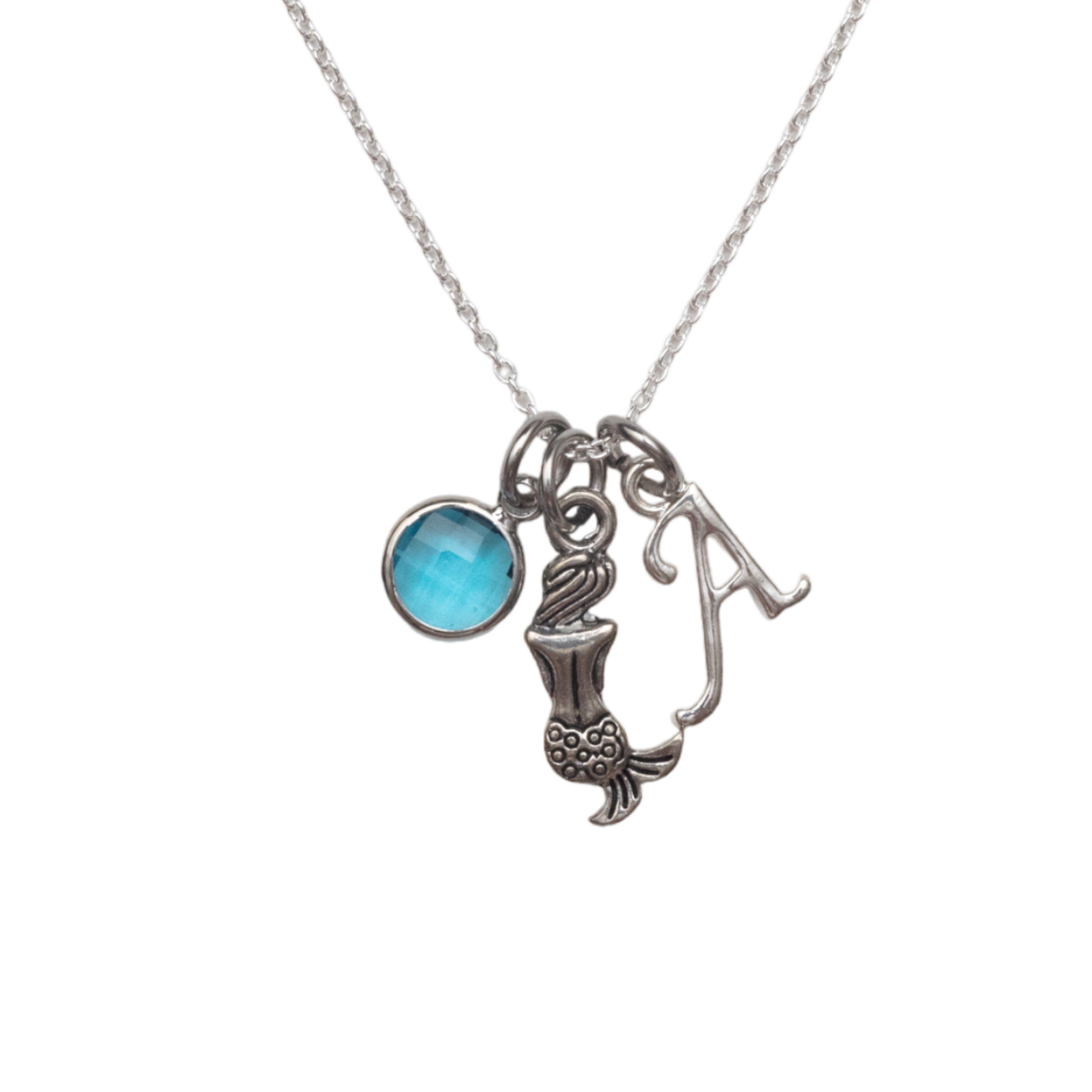 Mermaid Necklace: Personalised Initial & Birthstone Charm