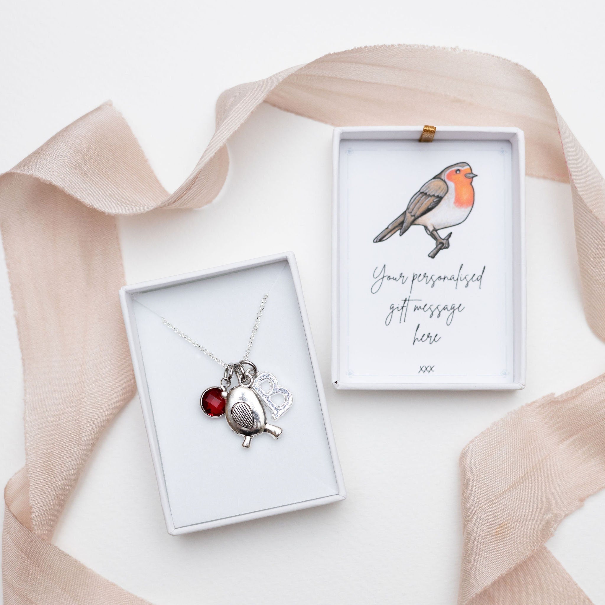 Robin necklace, personalised gifts,  birthstone  initial, Christmas accessories, winter animal, remembrance memorial, bird jewellery,