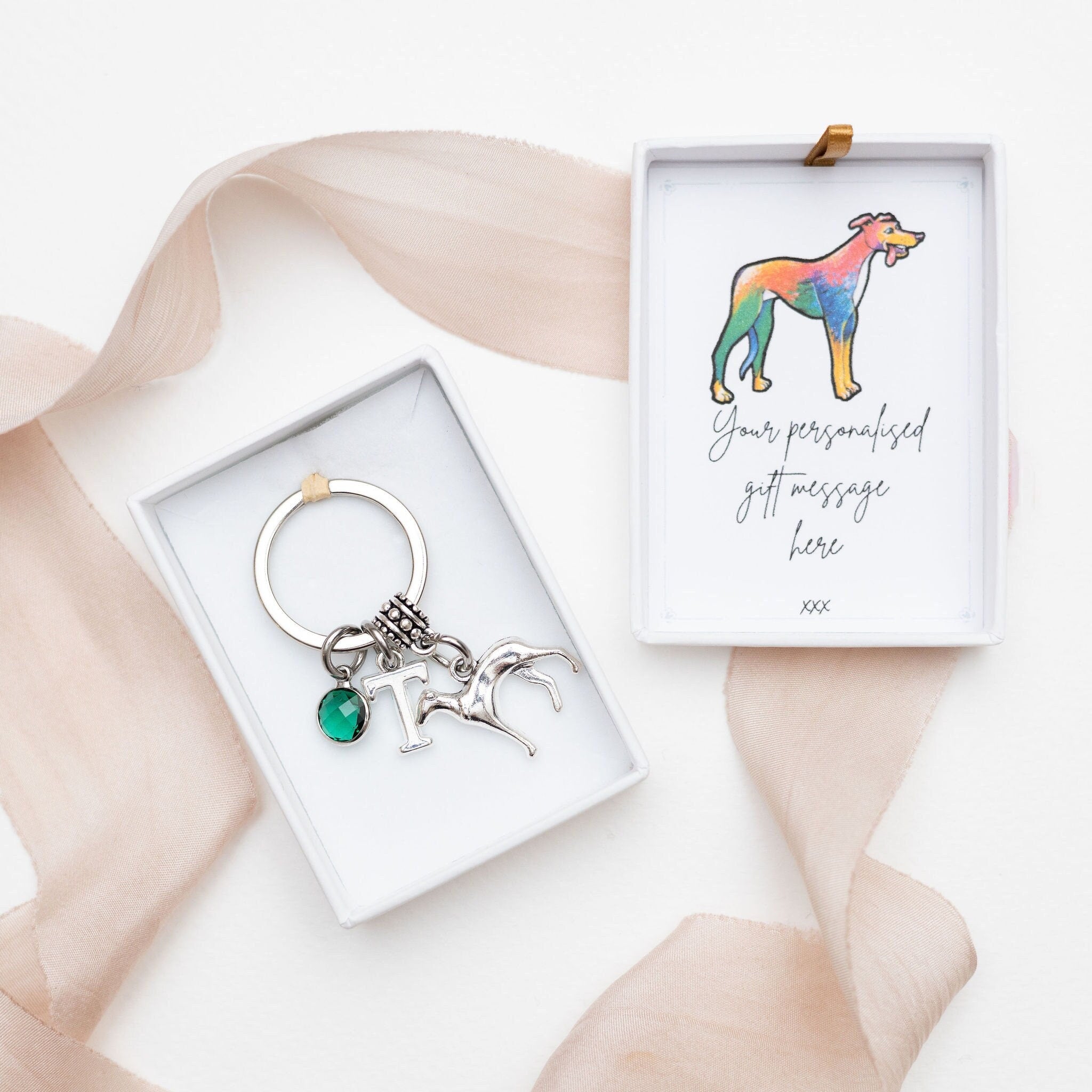 Greyhound keyring, dog keychain, personalised gifts, new puppy owner, pet loss remembrance, cute animal bag charm, birthday present for her