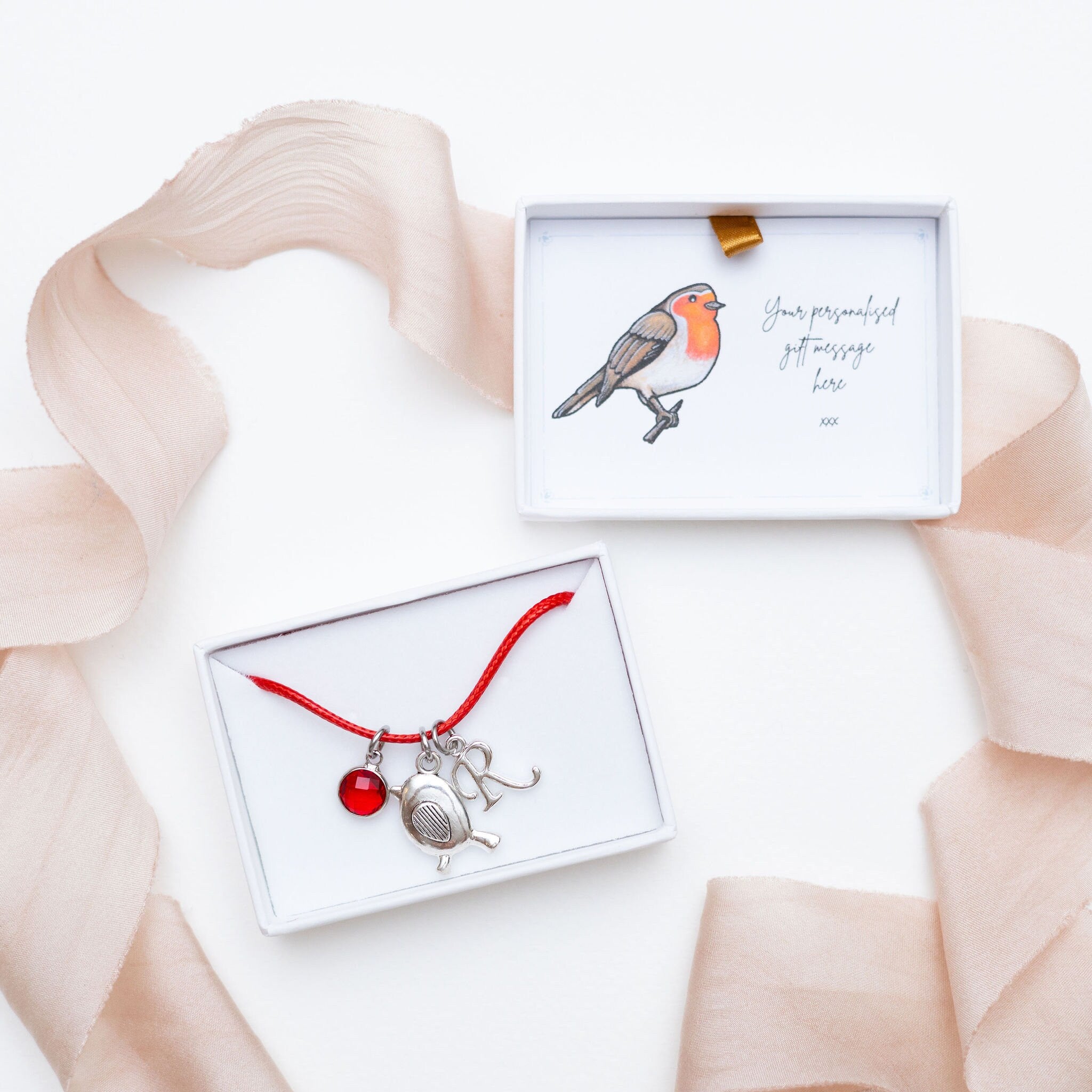 Robin bracelet, waxed cord adjustable, personalised gifts, robin jewellery, winter bird gift, remembrance keepsake, birthstone birthday
