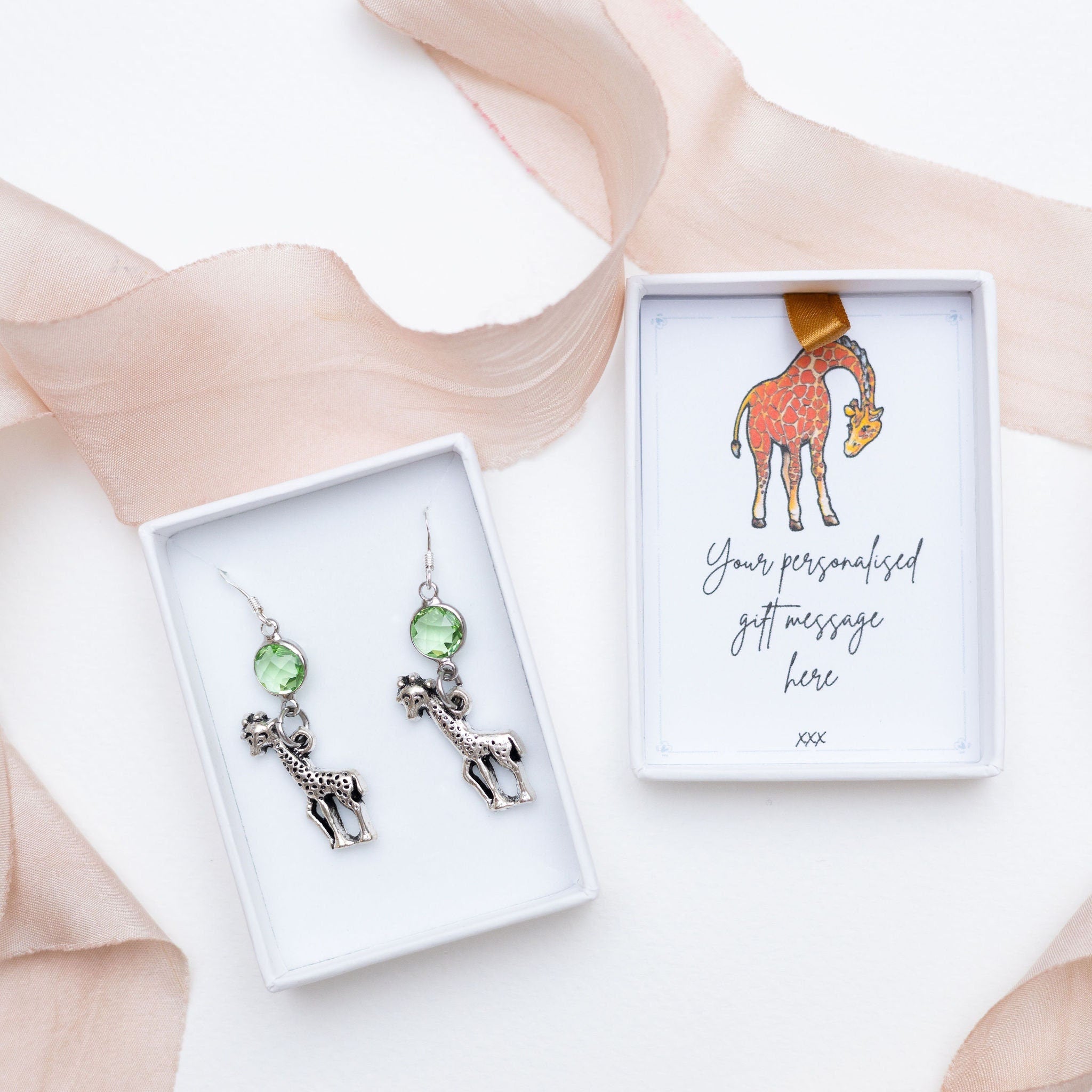 Giraffe earrings, birthstone jewellery, personalised gifts, giraffe gifts, jungle animal accessory