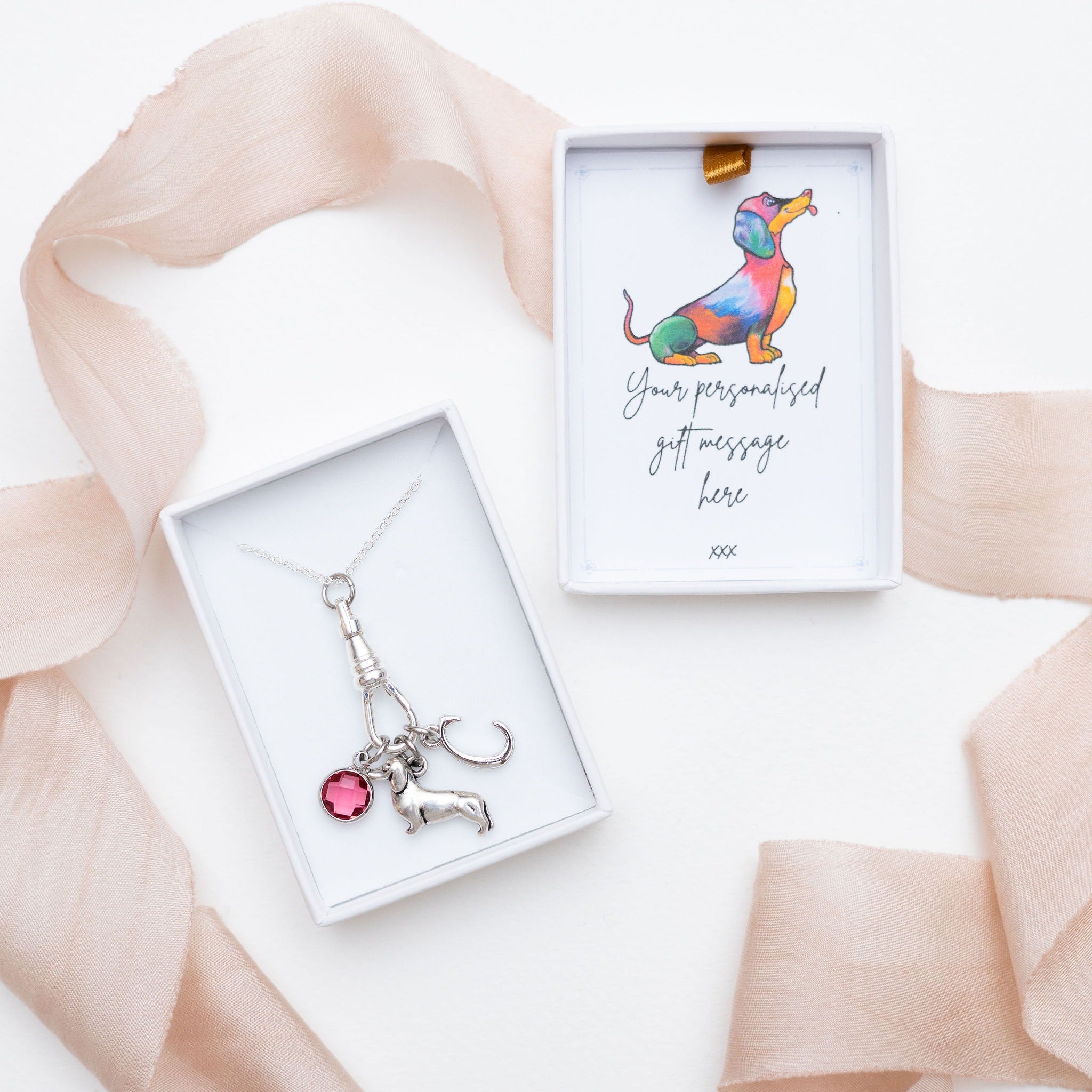 Dachshund necklace, albert swivel clasp, wiener dog jewellery, personalised gifts, sausage dog, new puppy, pet loss, dog walker thank you