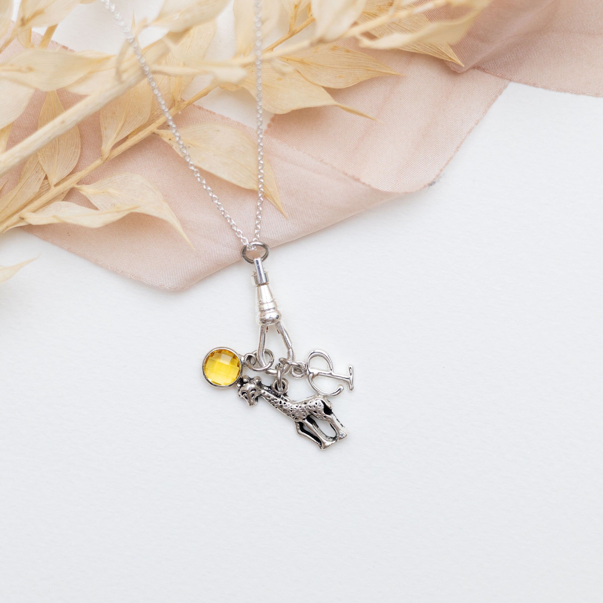 Giraffe necklace, albert swivel clasp, animal jewellery, personalised gifts, giraffe gifts, jungle animal accessory, stand tall, birthstone