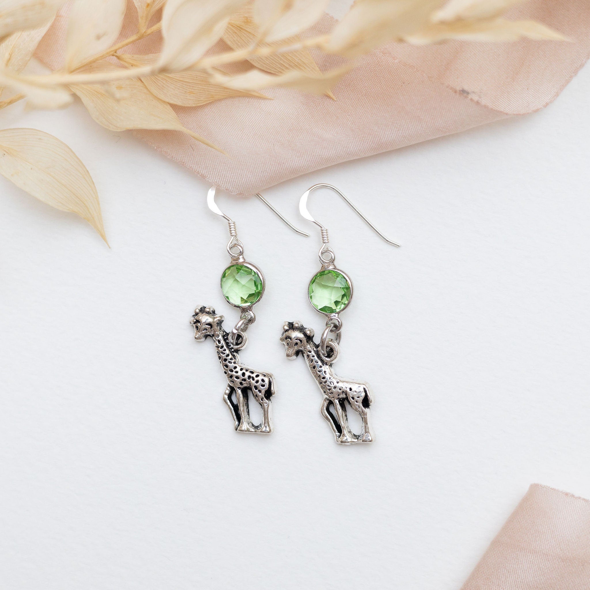 Giraffe earrings, birthstone jewellery, personalised gifts, giraffe gifts, jungle animal accessory