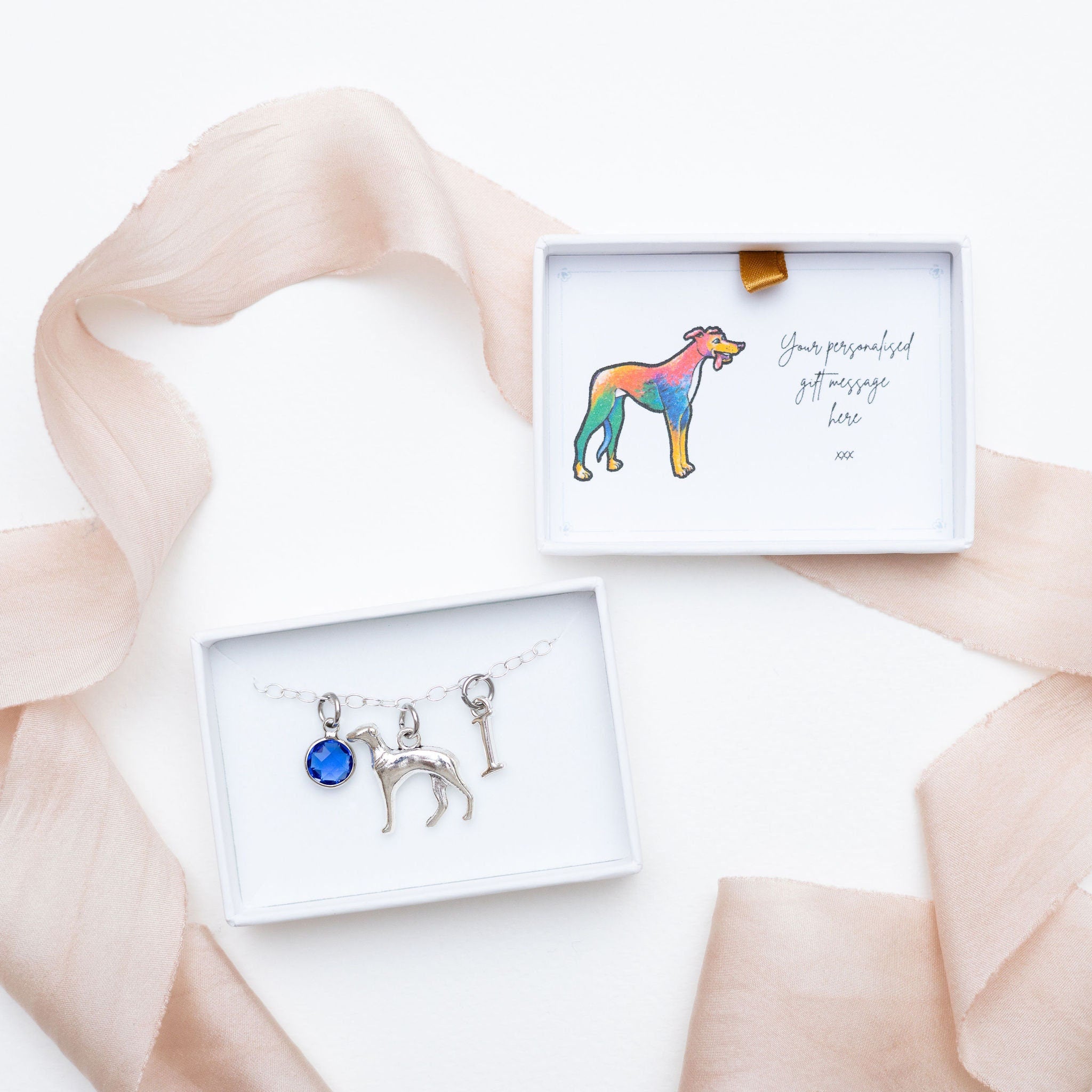 Greyhound bracelet, personalised gifts, dog jewellery, birthstone initial charm, new puppy owner, pet loss keepsake, dog walker thank you