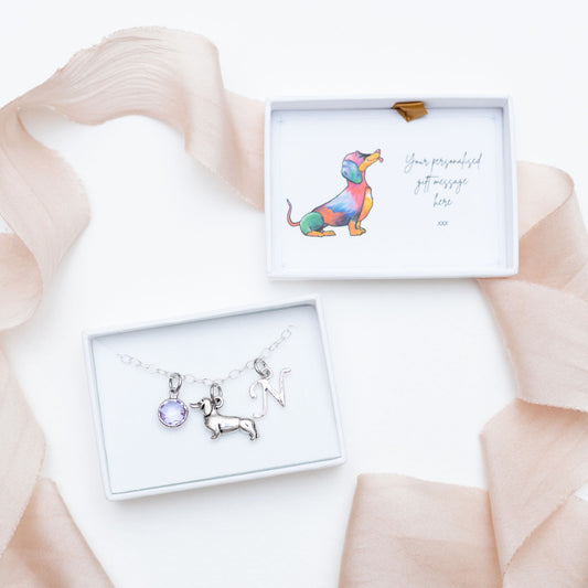 Dachshund dog bracelet, sausage doggie charm bracelet, personalised gifts, animal jewellery, wiener pet loss, new puppy owner, thank you