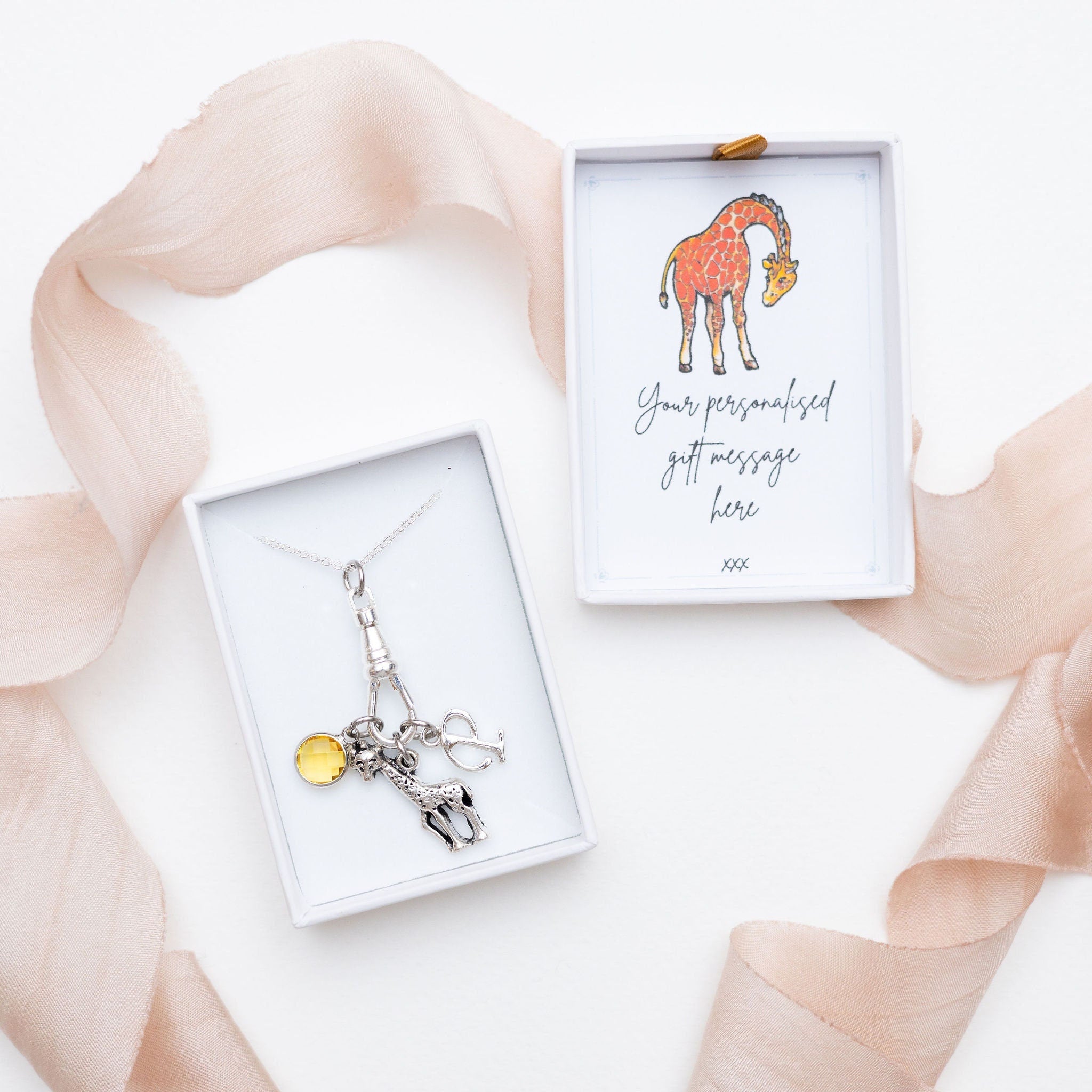 Giraffe necklace, albert swivel clasp, animal jewellery, personalised gifts, giraffe gifts, jungle animal accessory, stand tall, birthstone