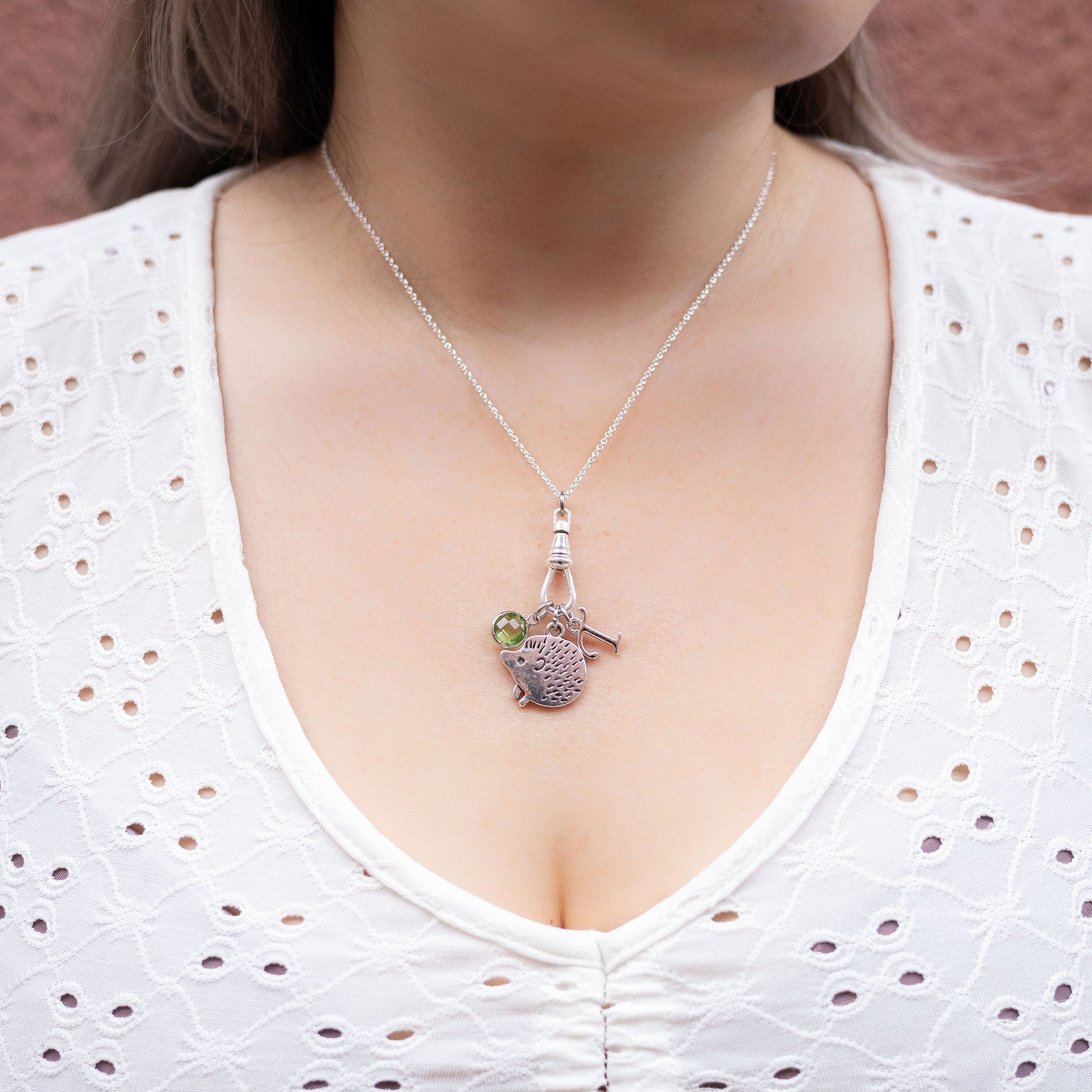 Hedgehog necklace, albert swivel clasp, personalised gifts, Autumn jewellery, hedgehog gifts, cute animal theme accessory, charm necklace