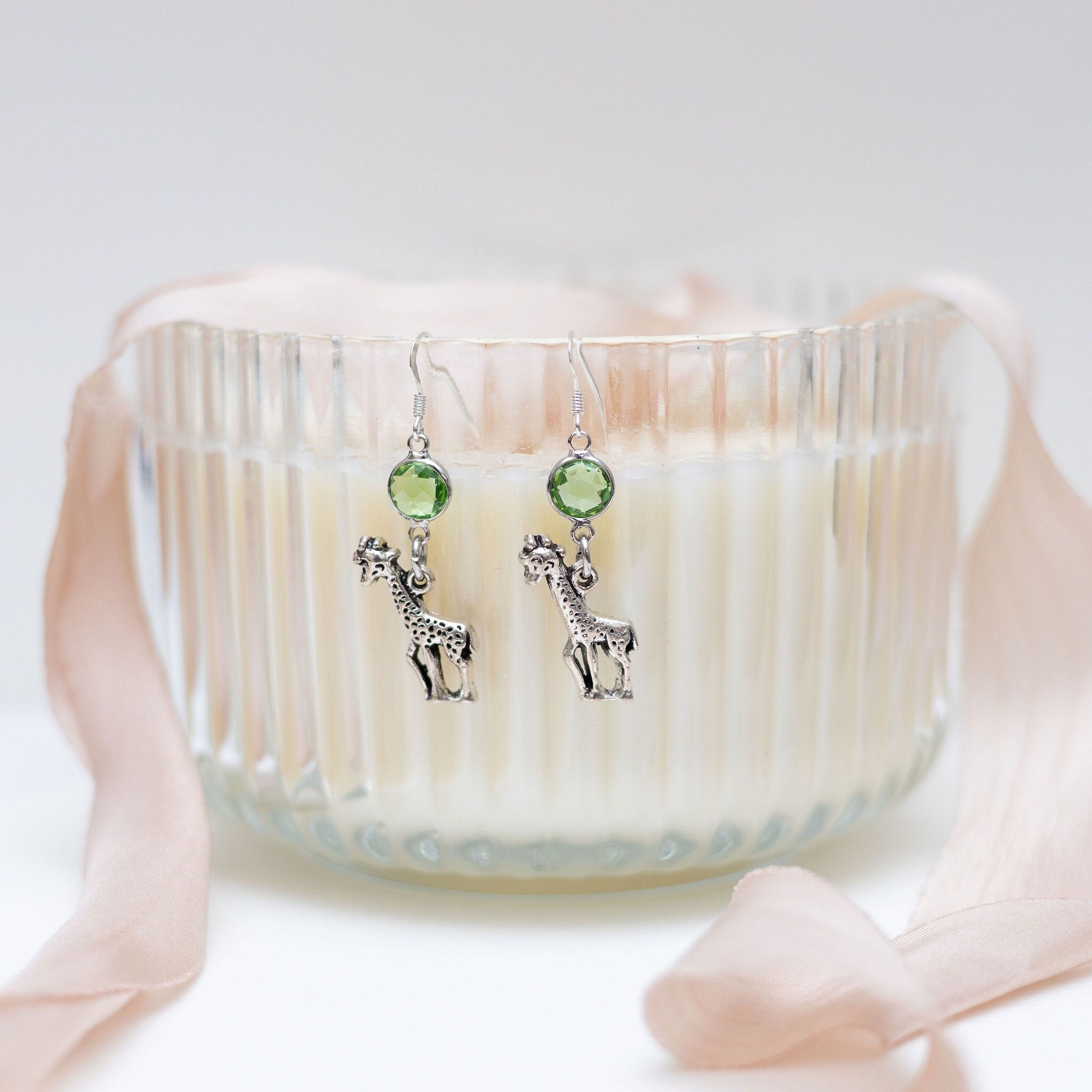 Giraffe earrings, birthstone jewellery, personalised gifts, giraffe gifts, jungle animal accessory