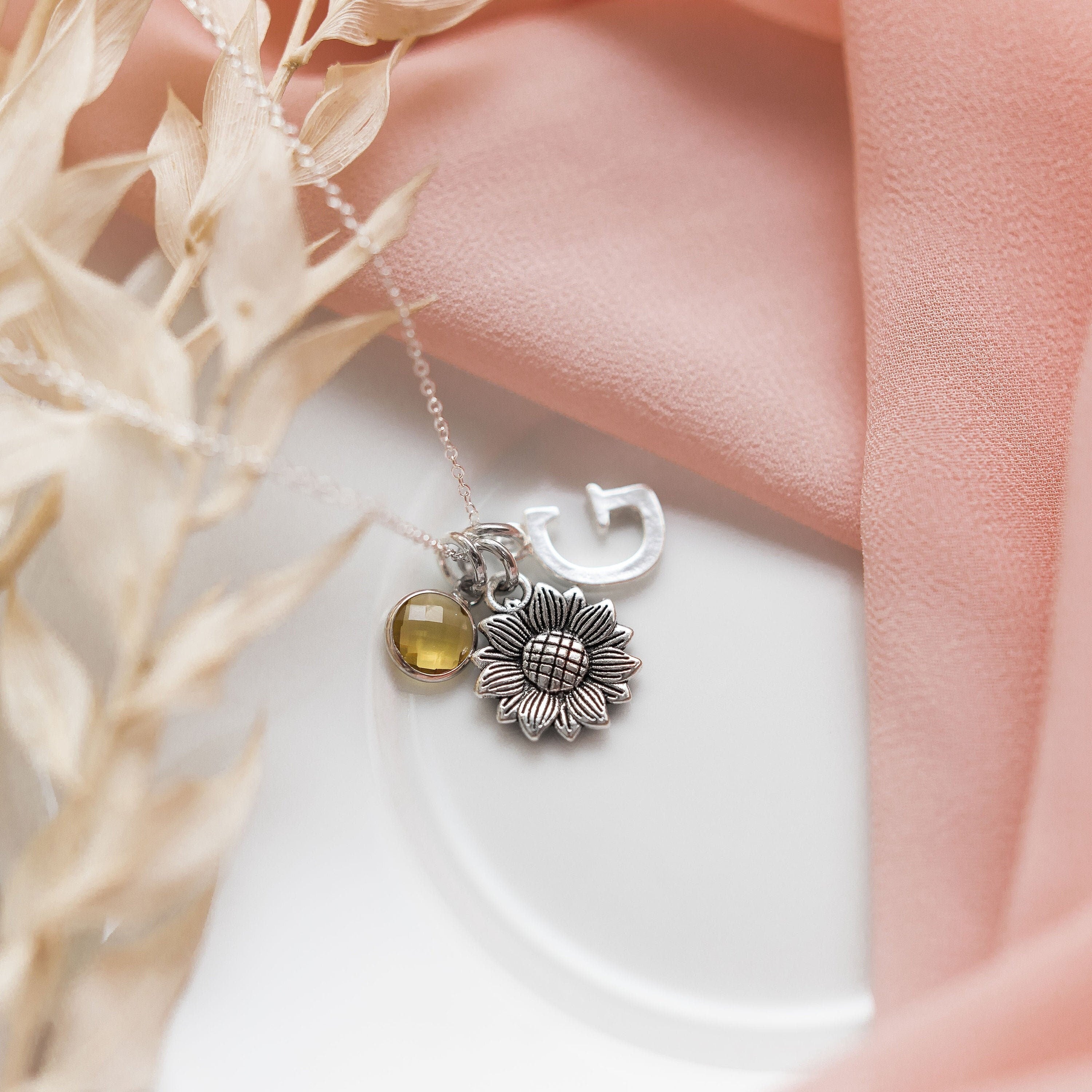 Sunflower necklace, personalised gifts, gift for a gardener, flower jewellery, friendship present, garden theme floral gift