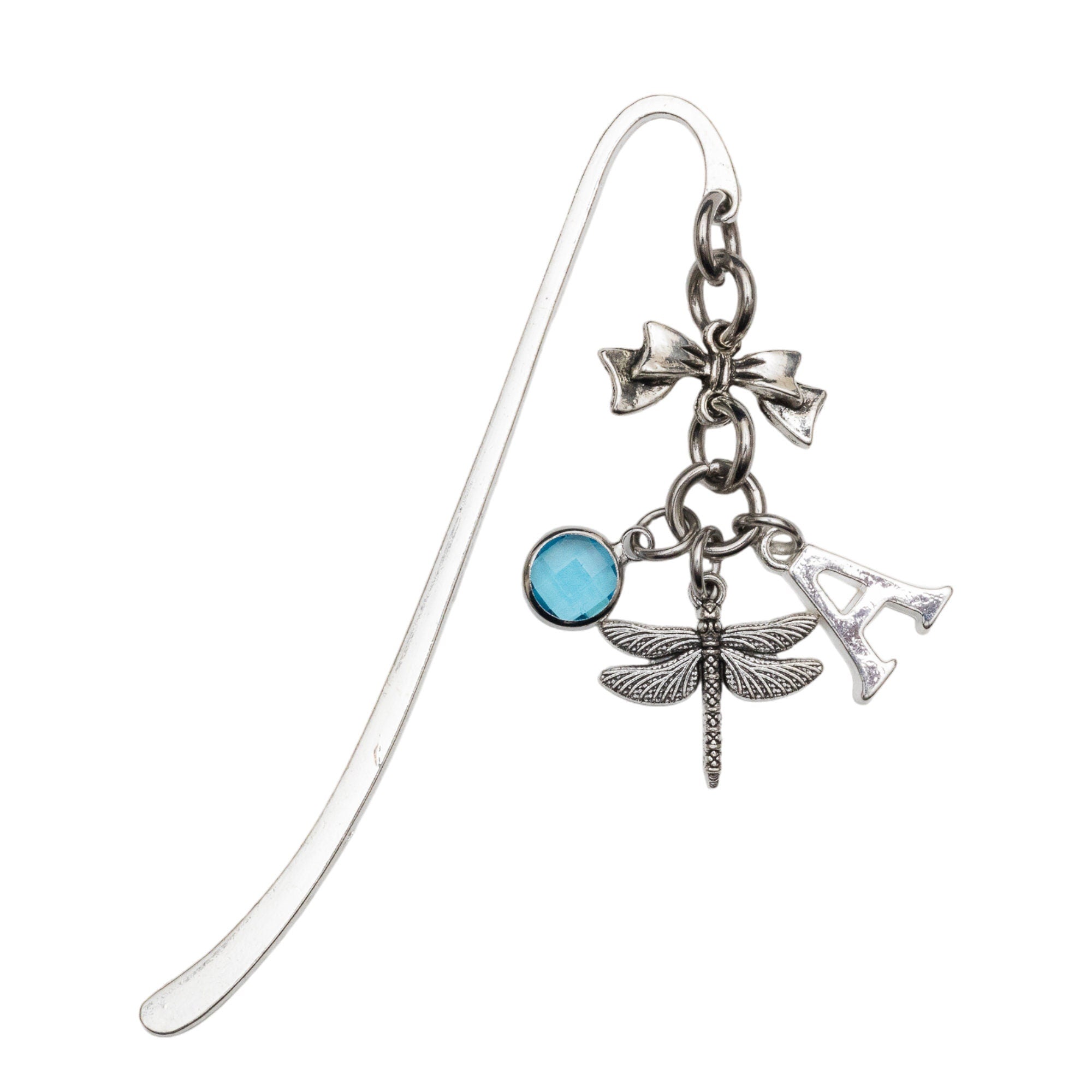 Dragonfly bookmark, personalised gifts, birthstone initial, metal charm page marker, insect wing charm, dragonfly gifts