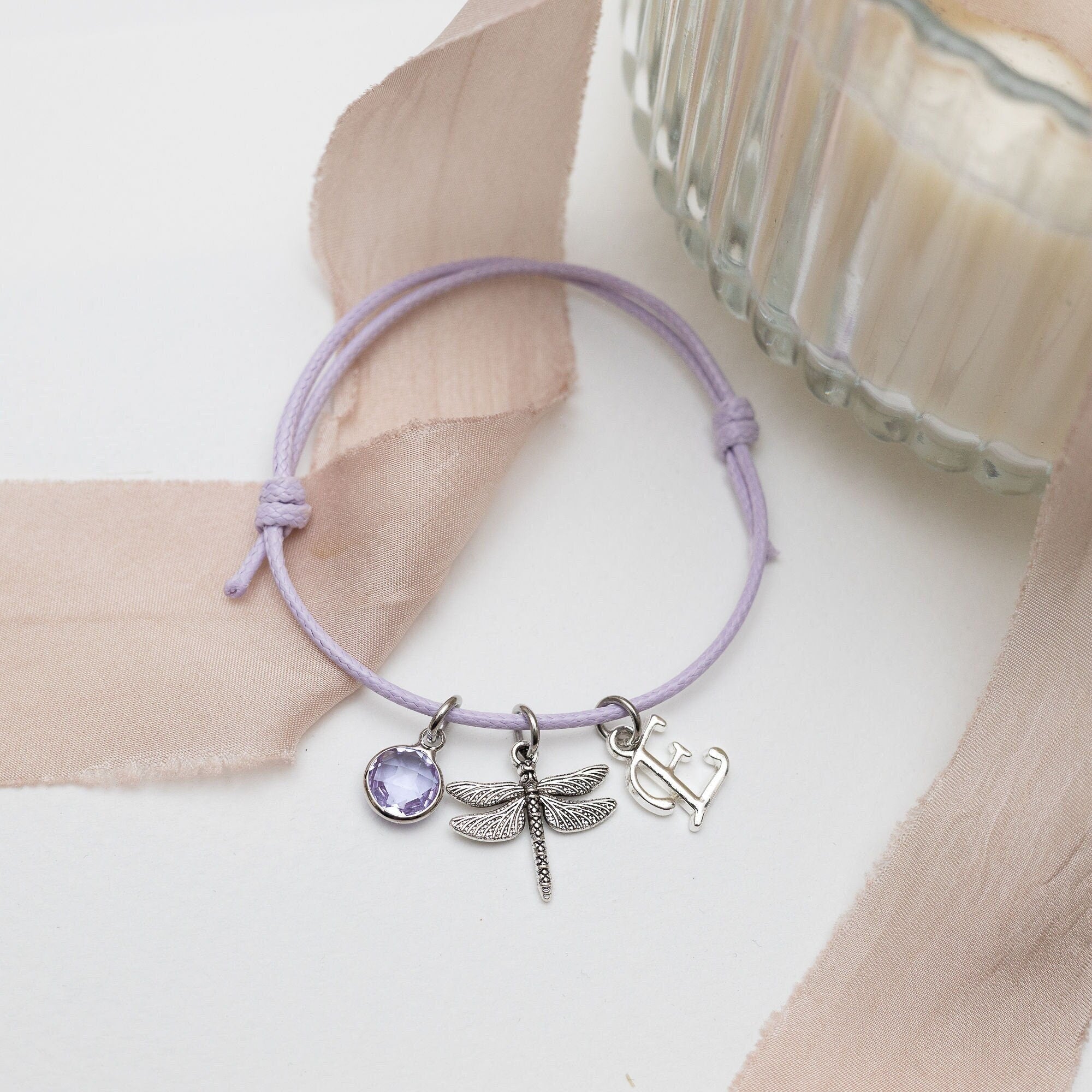 Dragonfly bracelet, waxed cord adjustable, personalised gifts, insect jewellery, gardener garden gift, friendship friend birthday