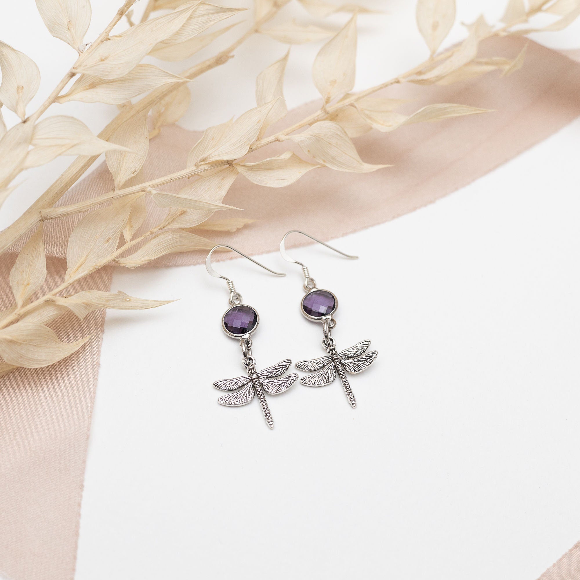 Dragonfly earrings, birthstone jewellery, personalised gifts, dragonfly gifts, birthstone earrings, friendship gift, insect jewellery