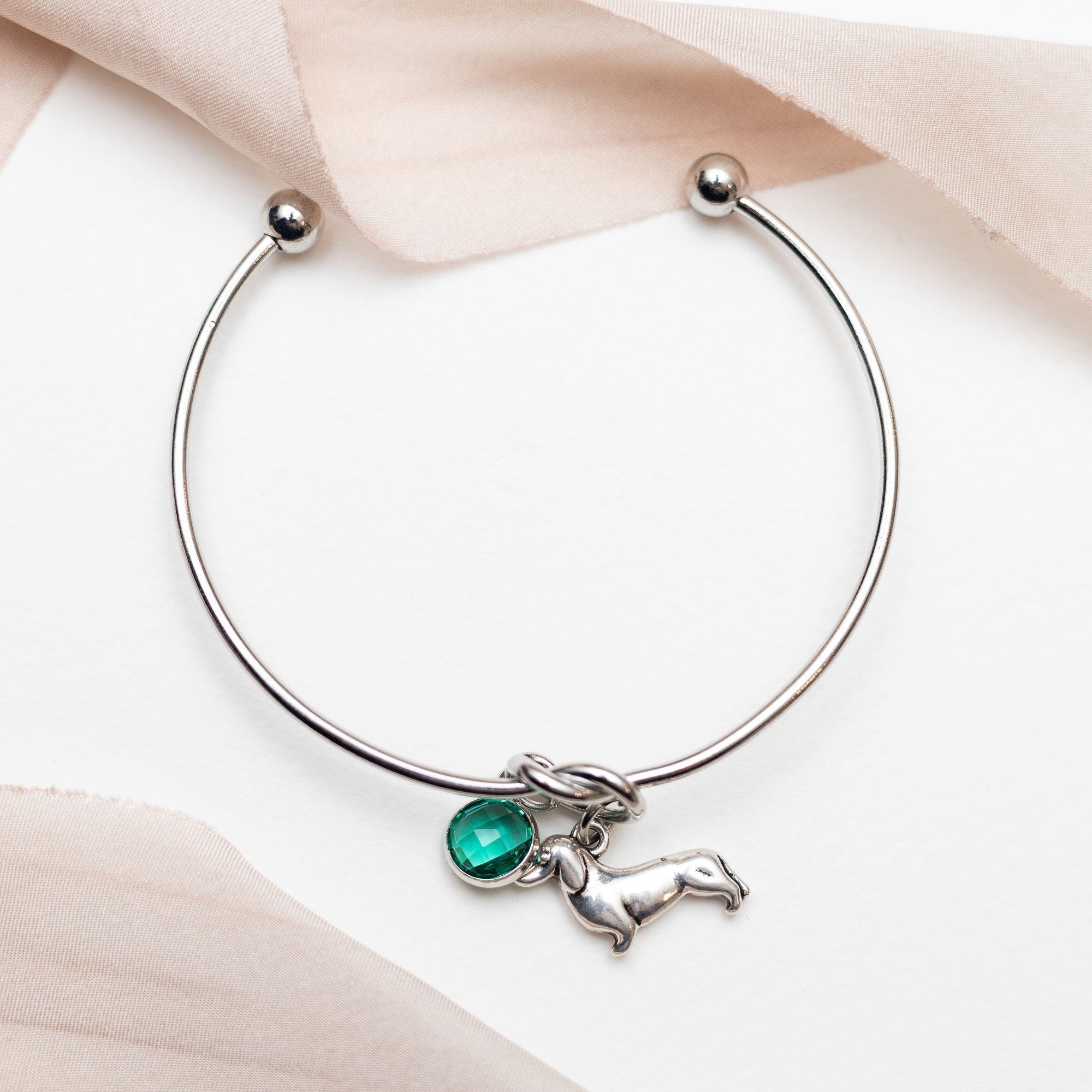 Dachshund Bangle: Knot Twist Dog Bracelet with Birthstone