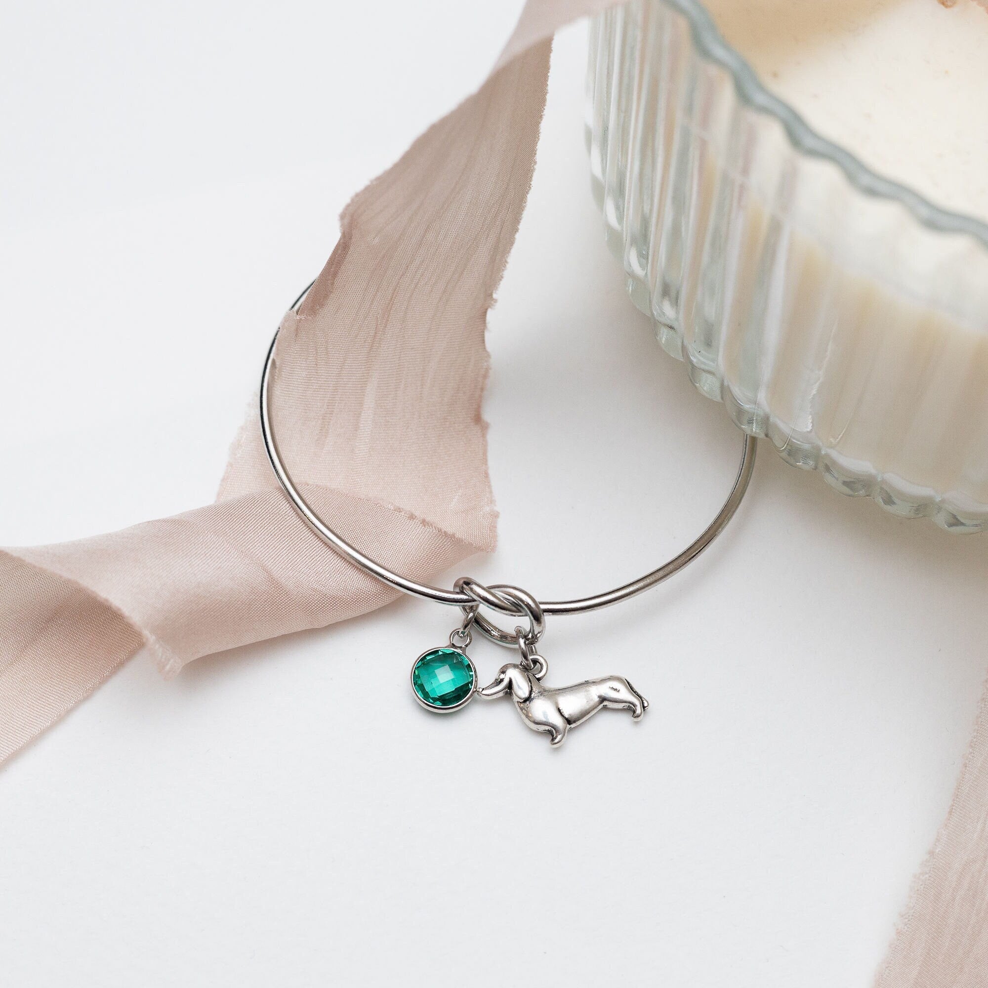 Dachshund Bangle: Knot Twist Dog Bracelet with Birthstone