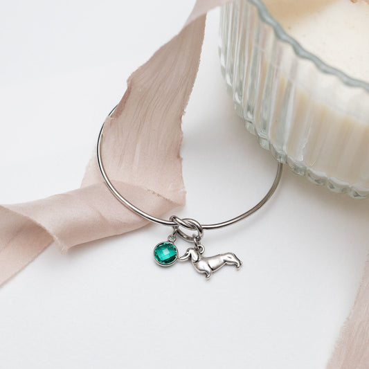 Dachshund Bangle: Knot Twist Dog Bracelet with Birthstone