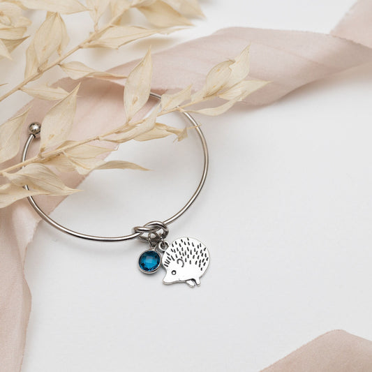 Hedgehog Bangle: Stainless Steel Knot Bracelet with Birthstone Charm
