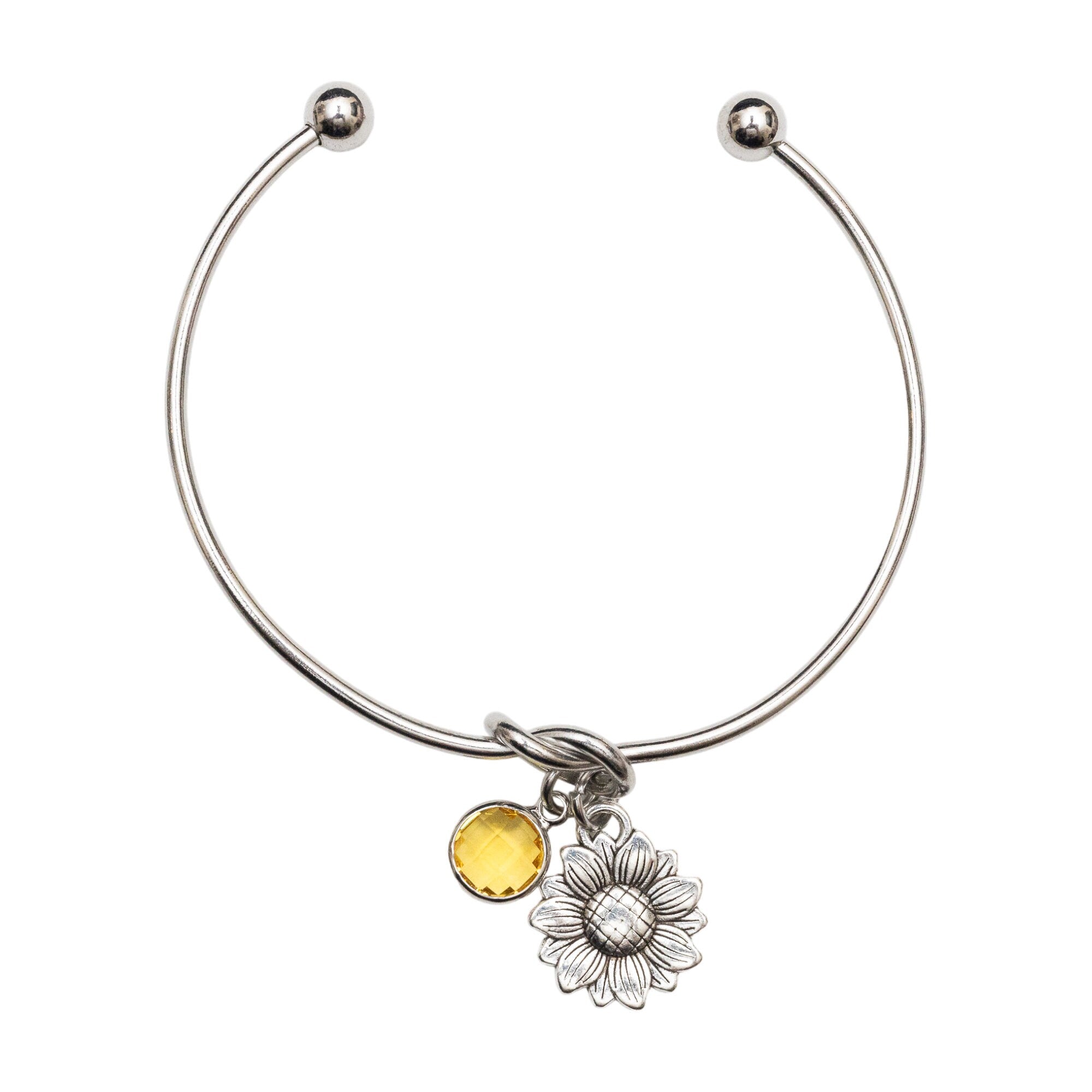 Sunflower bangle, flower bracelet, personalised gifts, knot twist bangle, floral jewellery, friendship gift, sunflower gift, gardener gift