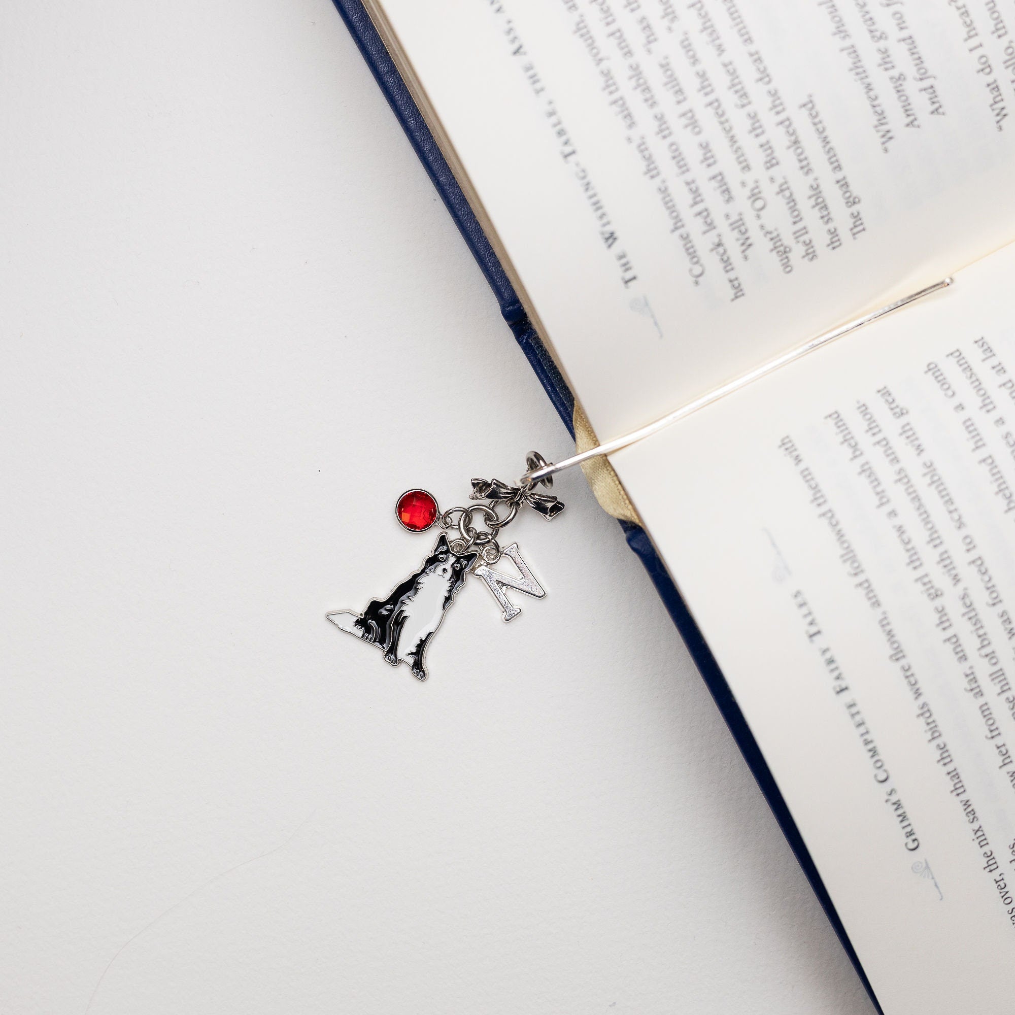 Border Collie Bookmark: Personalised Initial & Birthstone Charm