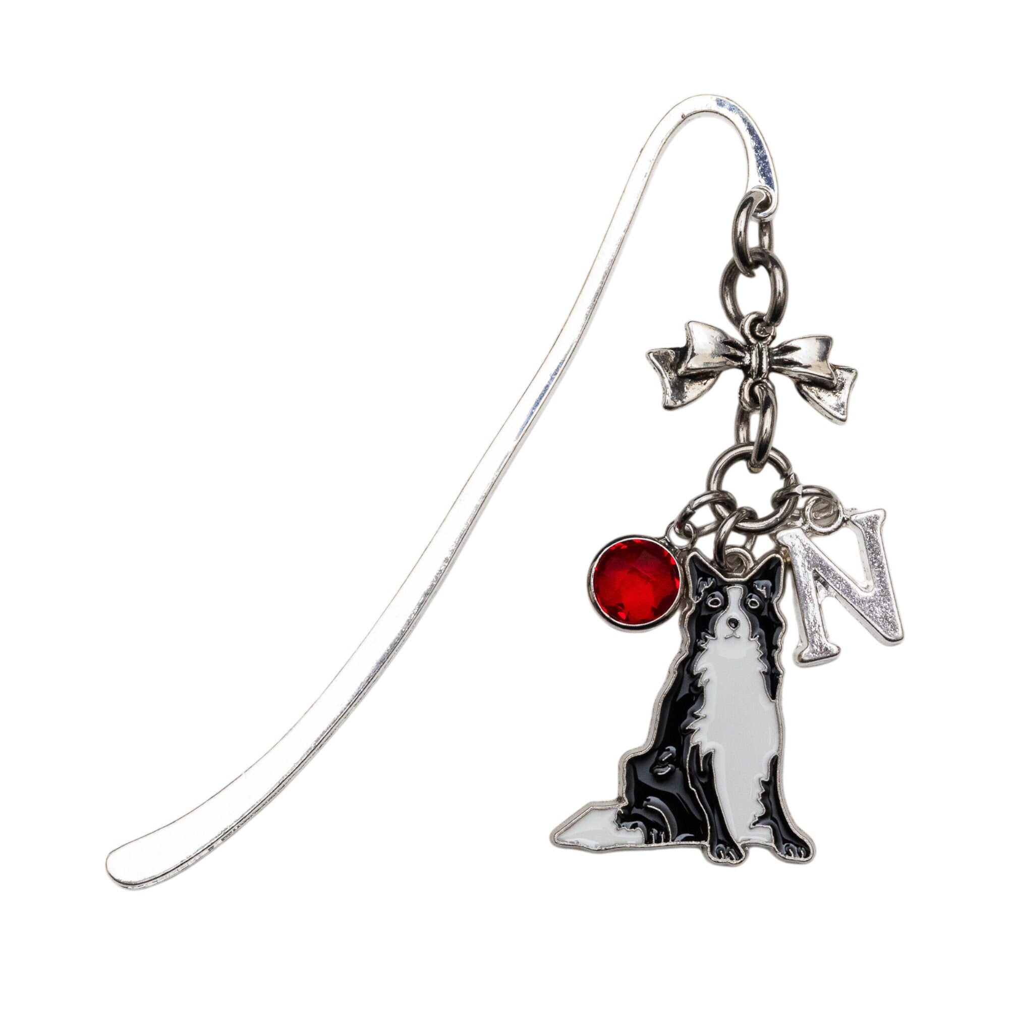 Border Collie Bookmark: Personalised Initial & Birthstone Charm