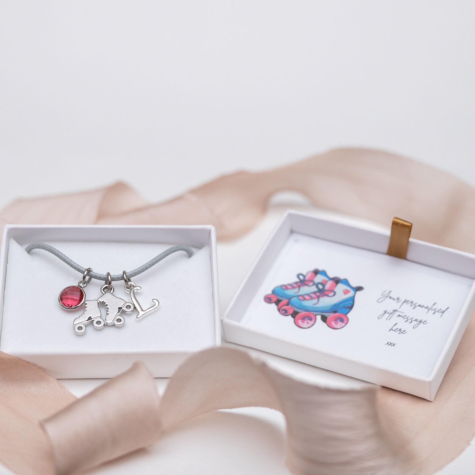 Roller skate bracelet, waxed cord adjustable, personalised gifts, skating jewellery, roller derby present, custom skater birthday