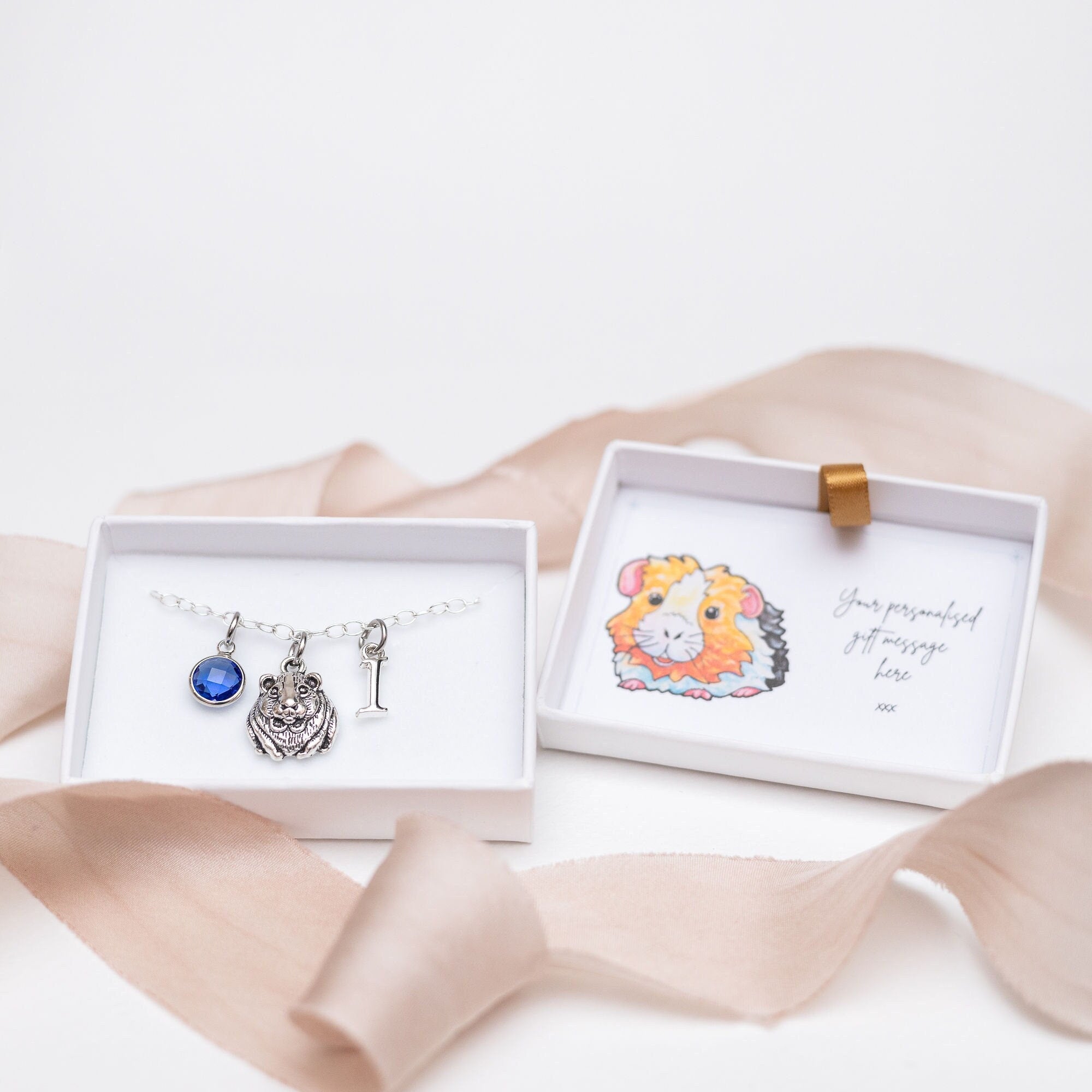 Guinea pig bracelet, personalised gifts, cute animal jewellery, birthstone initial letter, rodent gift, pet loss memorial