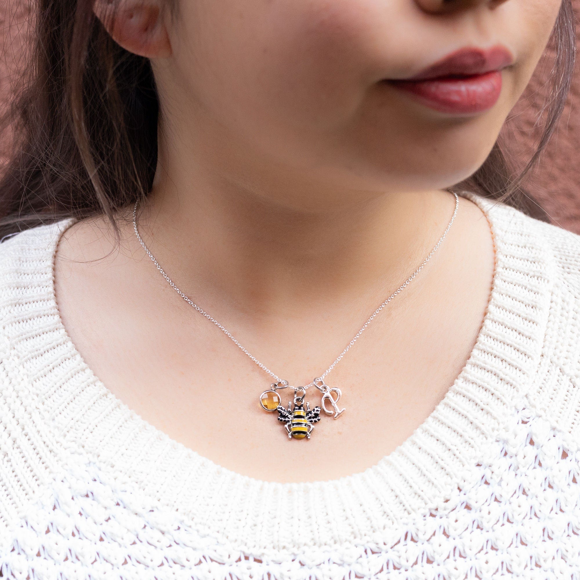 Bumble bee necklace, bee jewellery, insect gift, personalised gifts, birthstone necklaces, queen bee gift, friendship gift, bee lover gift