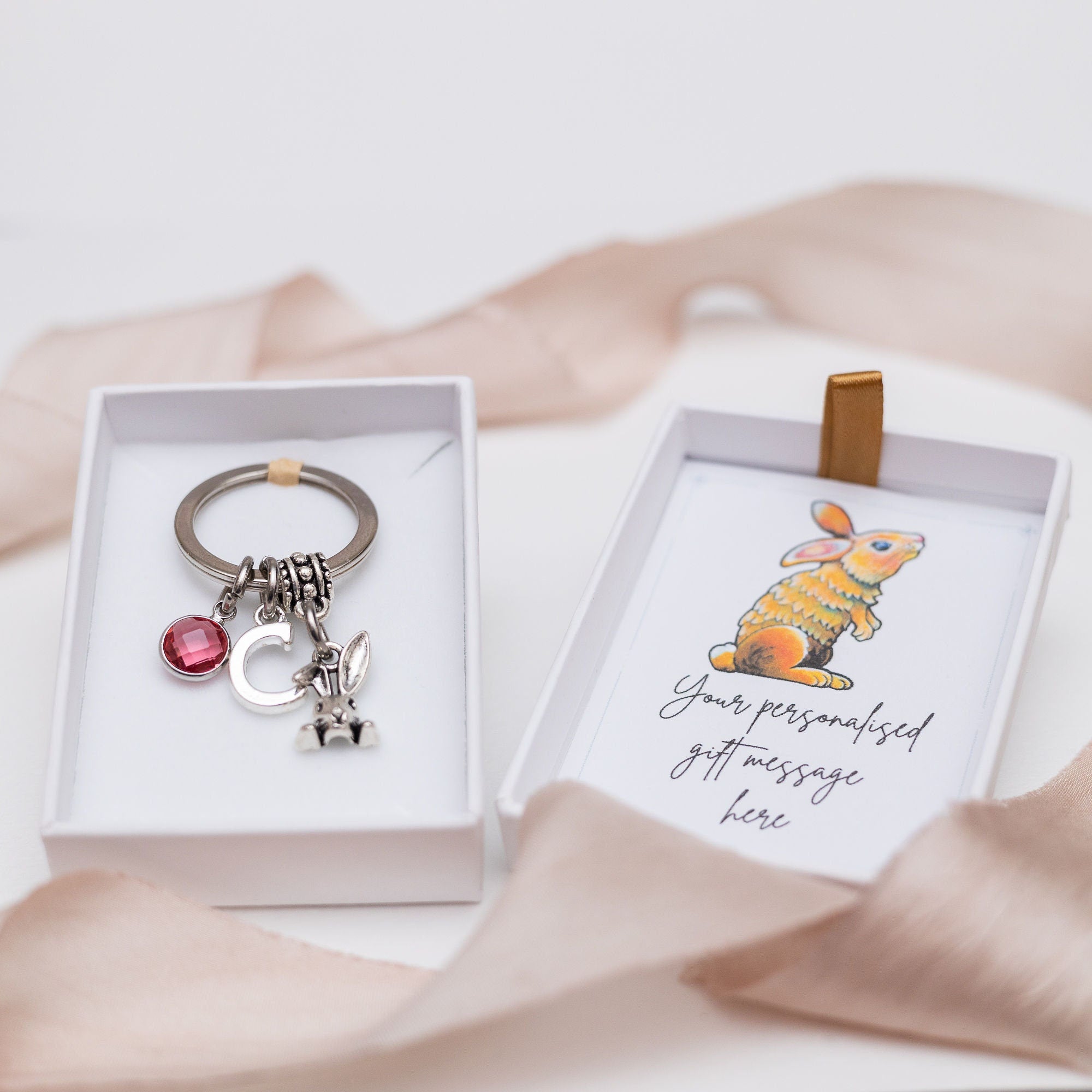 Rabbit keyring, bunny keychain, animal lover gift, personalised gifts, custom new pet owner, Easter basket filler, spring present, pet loss