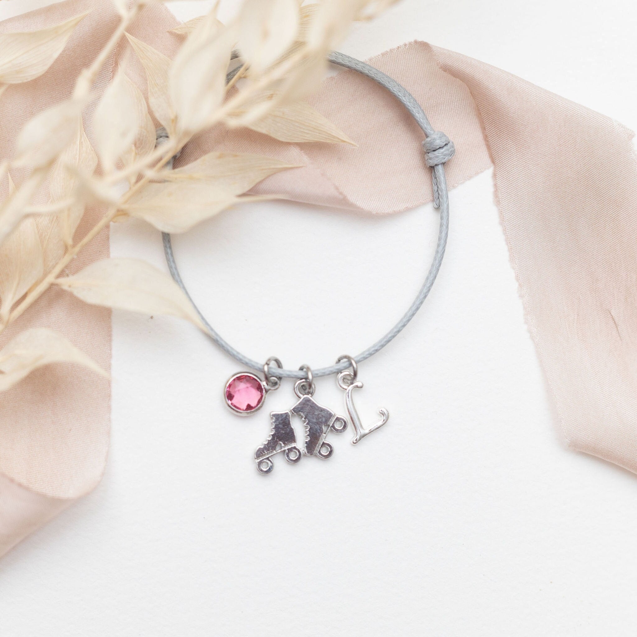 Roller skate bracelet, waxed cord adjustable, personalised gifts, skating jewellery, roller derby present, custom skater birthday